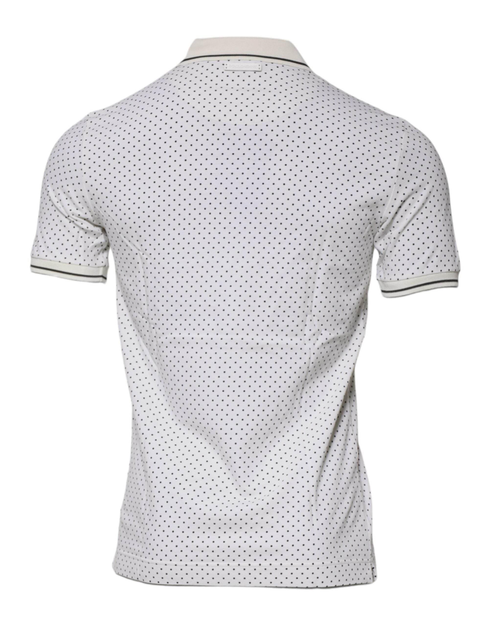 Dolce & Gabbana White Polka Dot Cotton Collared Polo T-shirt - Hilstor
