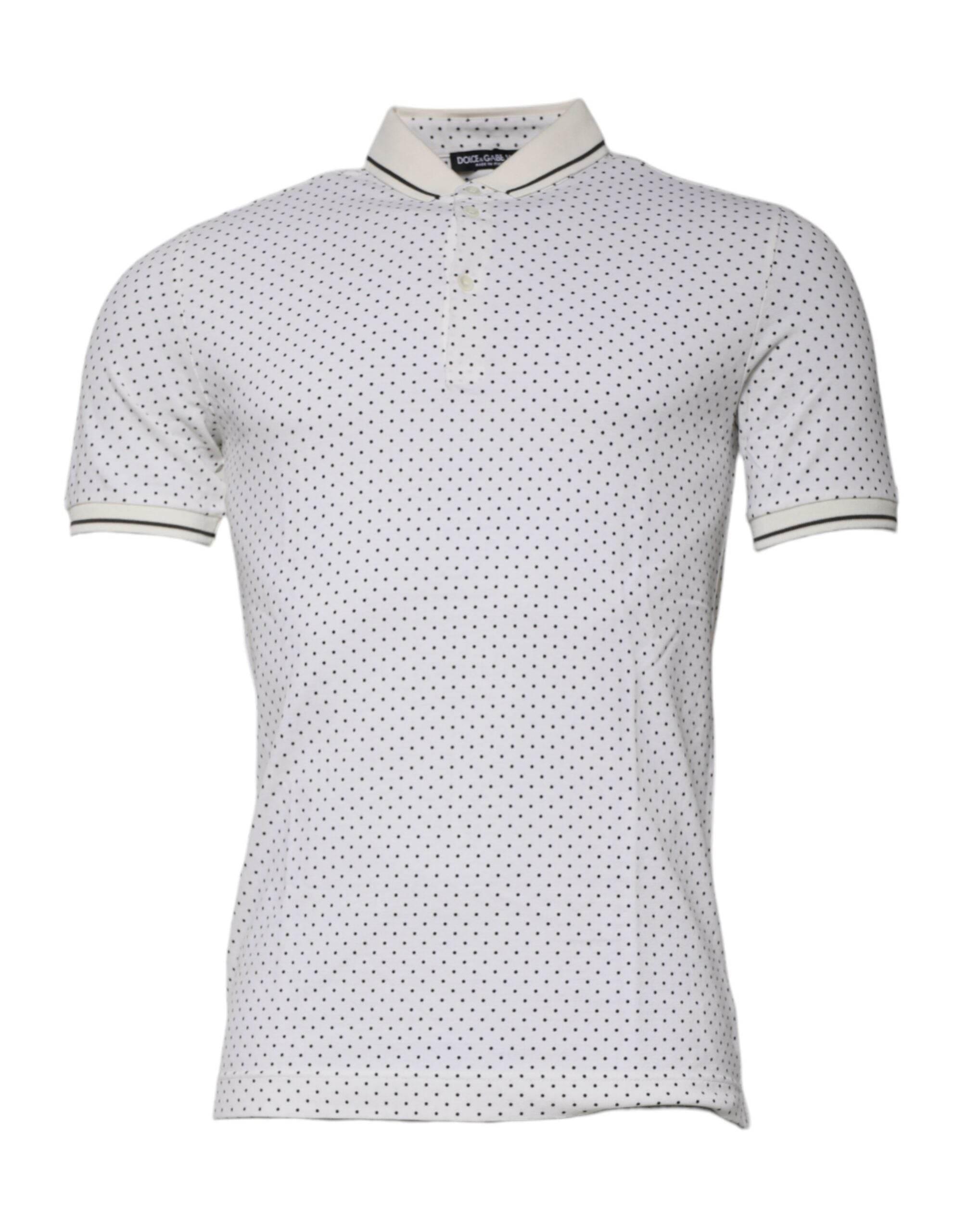 Dolce & Gabbana White Polka Dot Cotton Collared Polo T-shirt - Hilstor