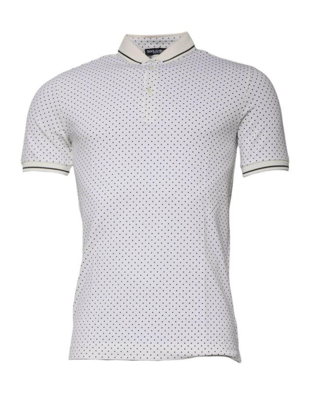 Dolce & Gabbana White Polka Dot Cotton Collared Polo T-shirt - Hilstor