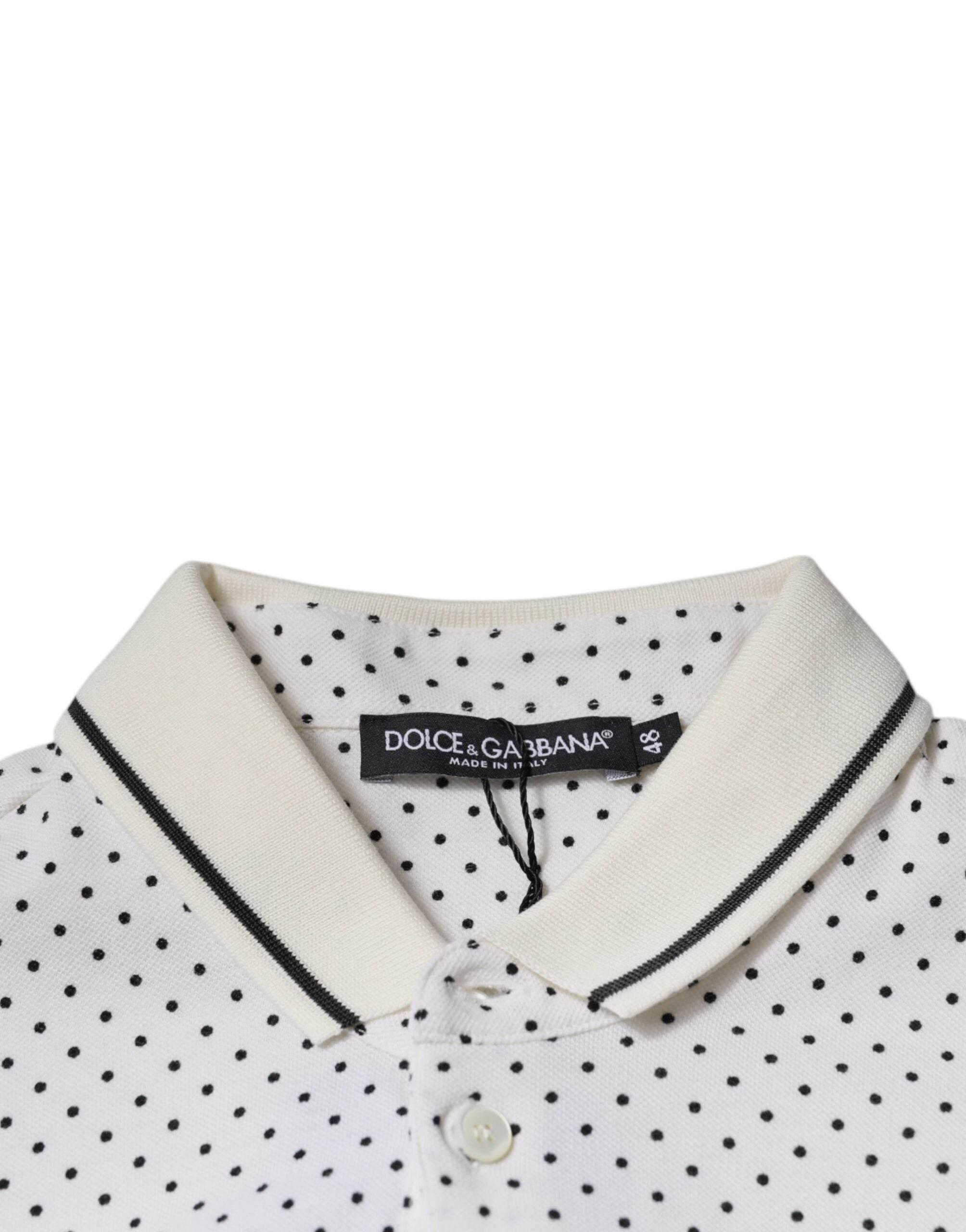 Dolce & Gabbana White Polka Dot Cotton Collared Polo T-shirt - Hilstor