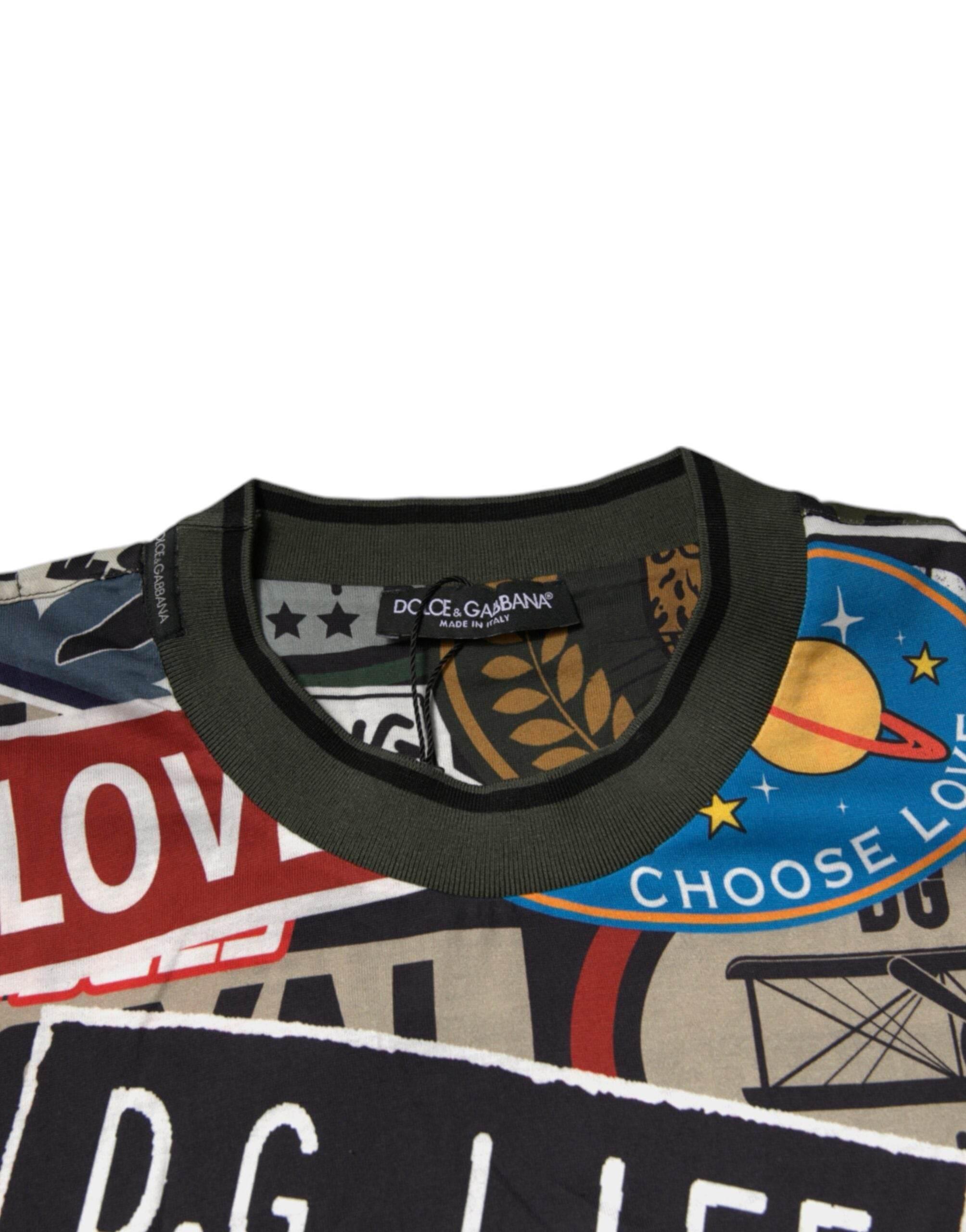 Dolce & Gabbana Multicolor Graphic Print Cotton Crew Neck T-shirt - Hilstor