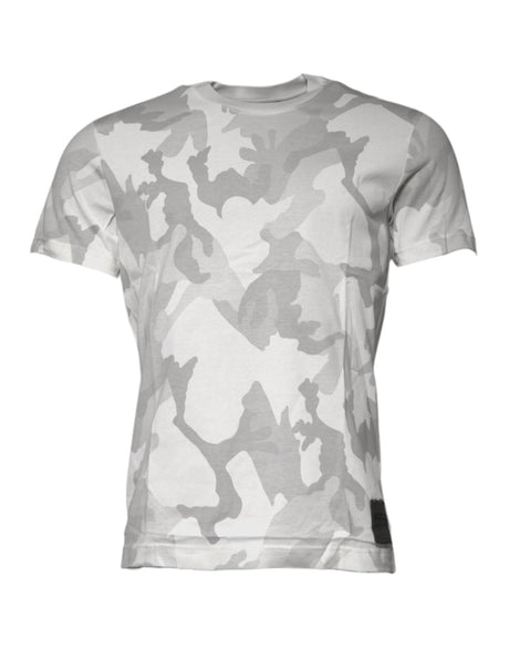 Dolce & Gabbana White Gray Camouflage Cotton Crew Neck T-shirt - Hilstor