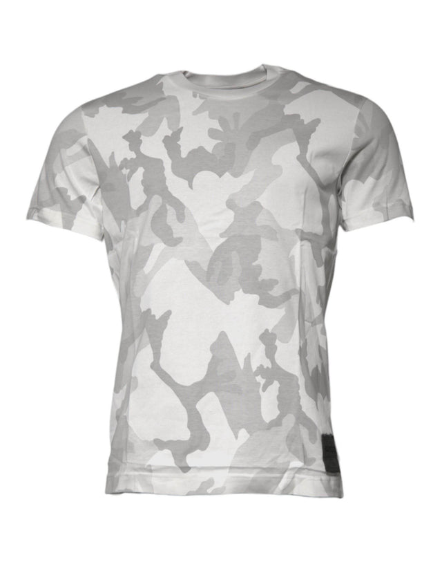 Dolce & Gabbana White Gray Camouflage Cotton Crew Neck T-shirt - Hilstor