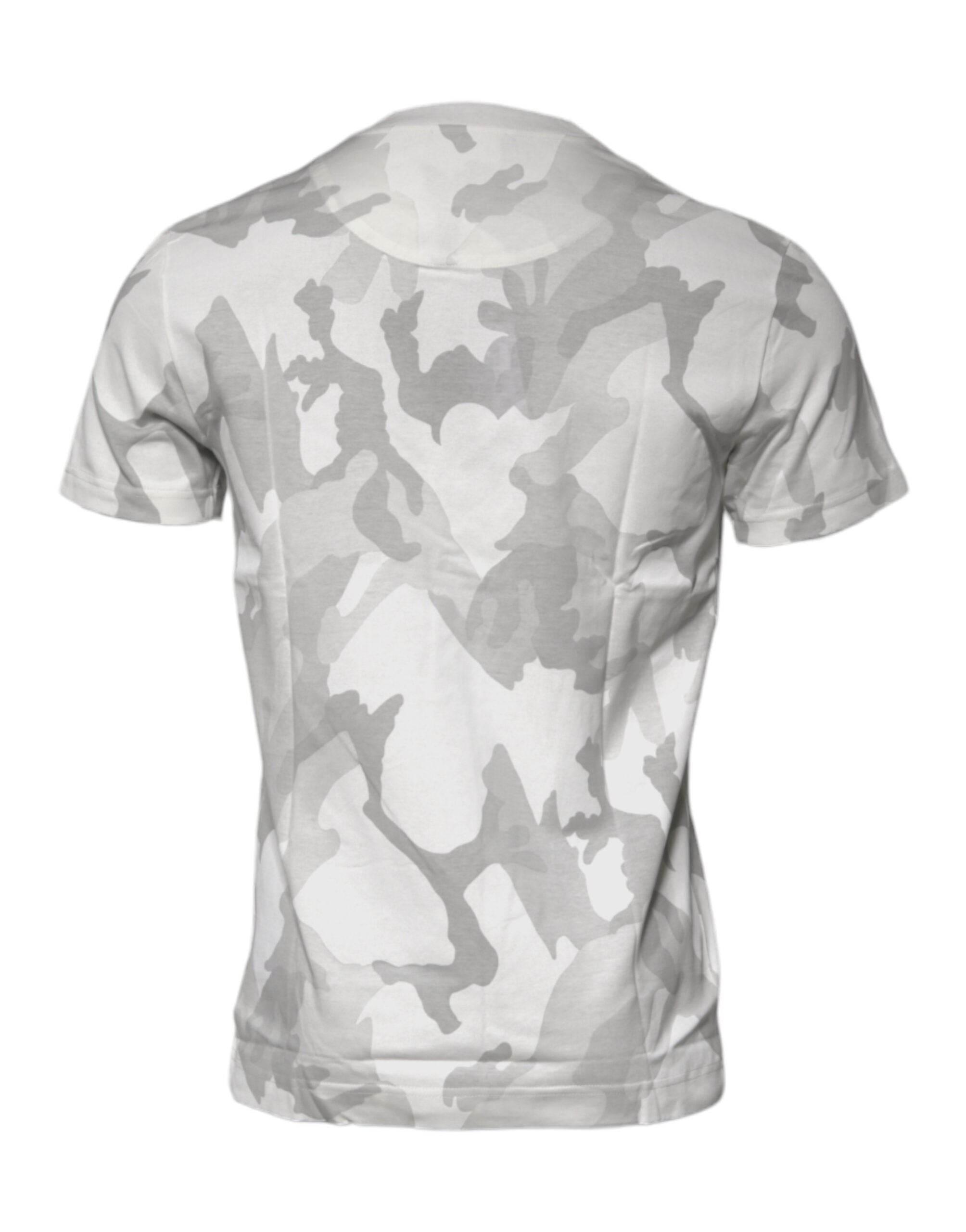Dolce & Gabbana White Gray Camouflage Cotton Crew Neck T-shirt - Hilstor