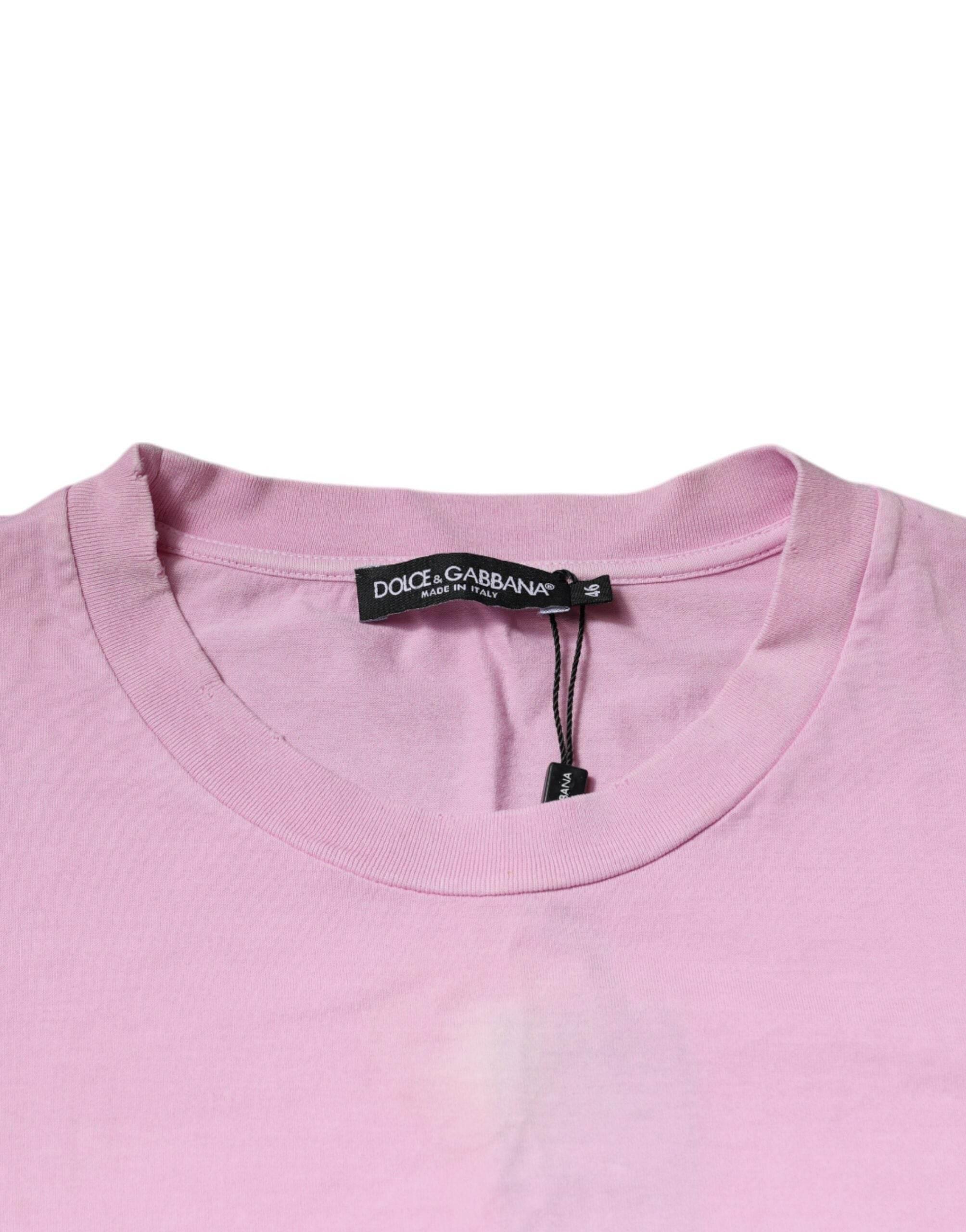 Dolce & Gabbana Pink Logo Print Cotton Crew Neck T-shirt - Hilstor