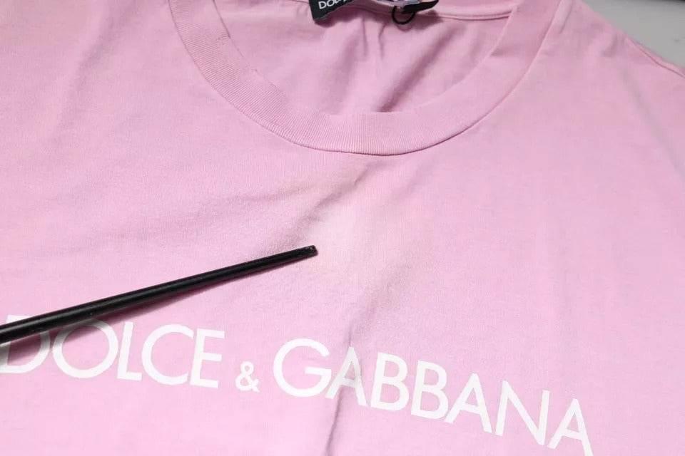 Dolce & Gabbana Pink Logo Print Cotton Crew Neck T-shirt - Hilstor