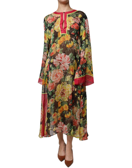 Dolce & Gabbana Multicolor Floral Silk Kaftan Maxi Dress - Hilstor