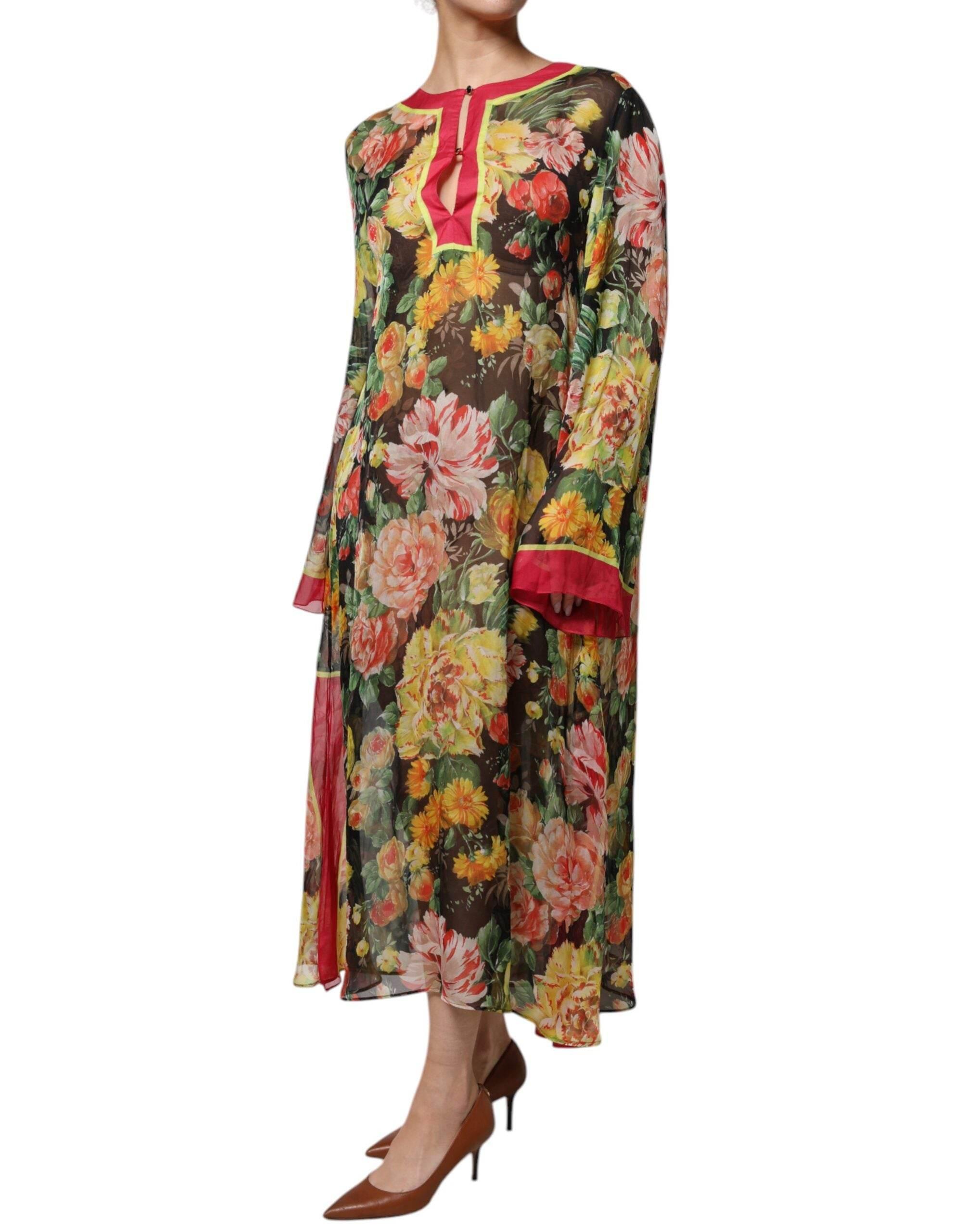 Dolce & Gabbana Multicolor Floral Silk Kaftan Maxi Dress - Hilstor