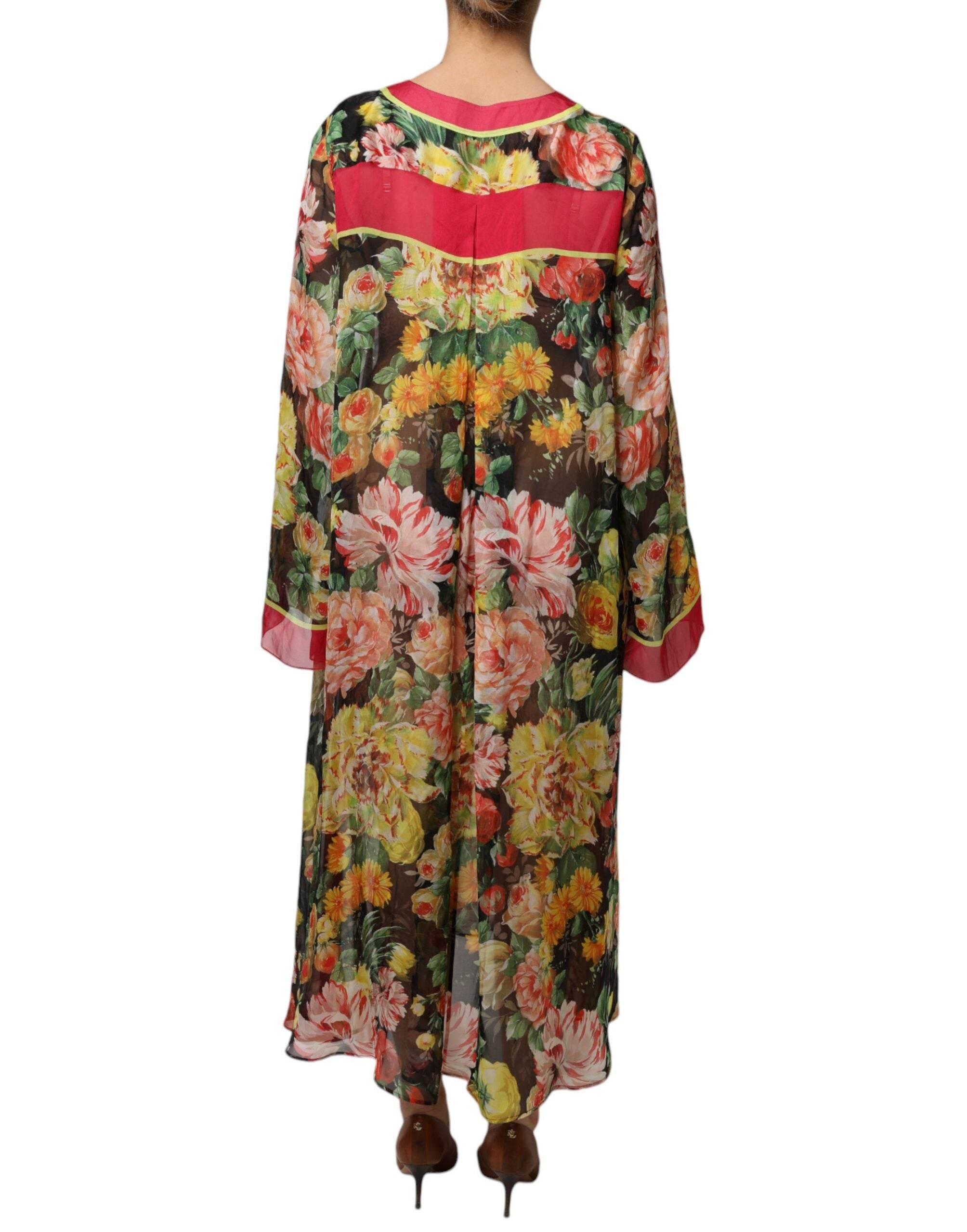 Dolce & Gabbana Multicolor Floral Silk Kaftan Maxi Dress - Hilstor