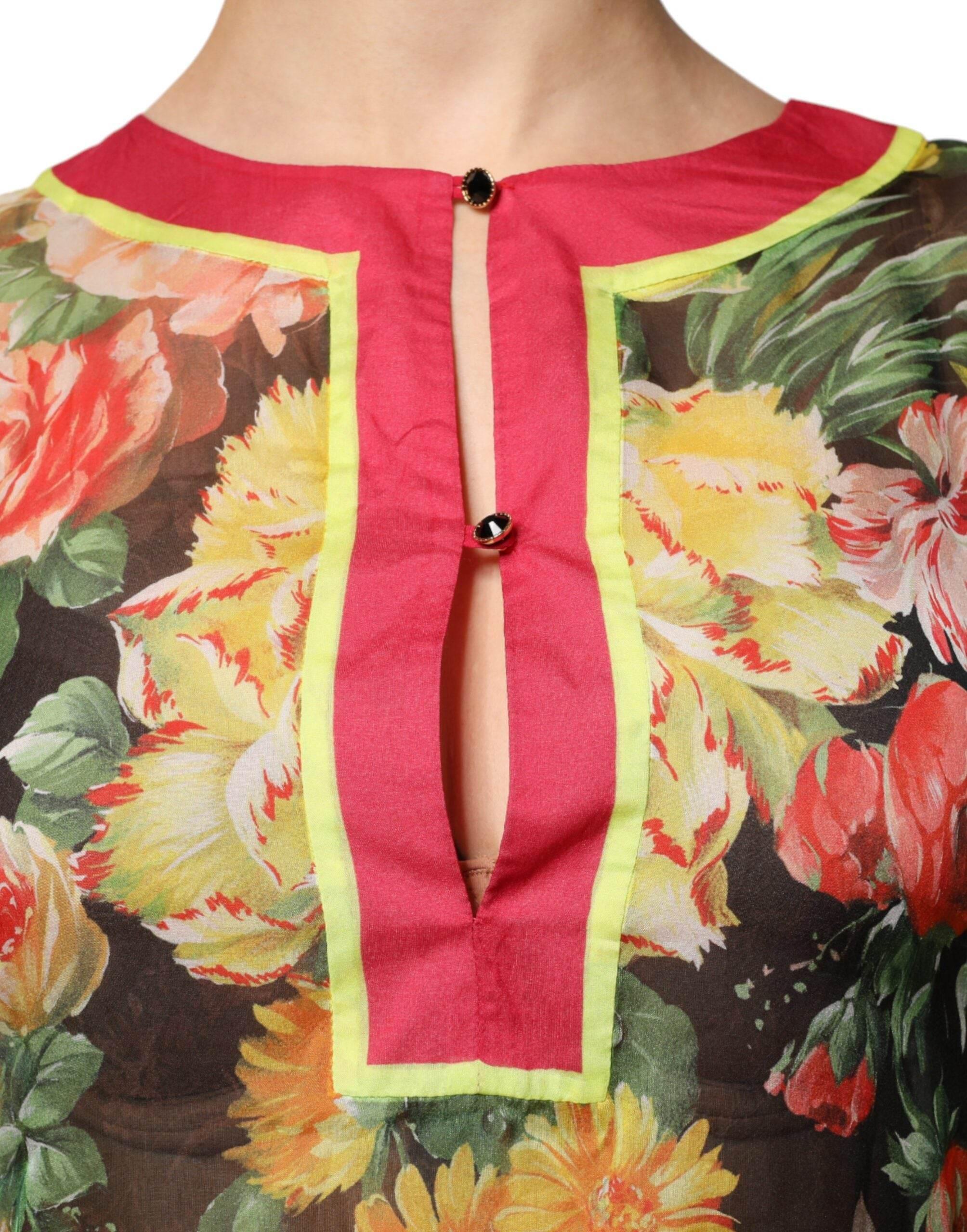 Dolce & Gabbana Multicolor Floral Silk Kaftan Maxi Dress - Hilstor