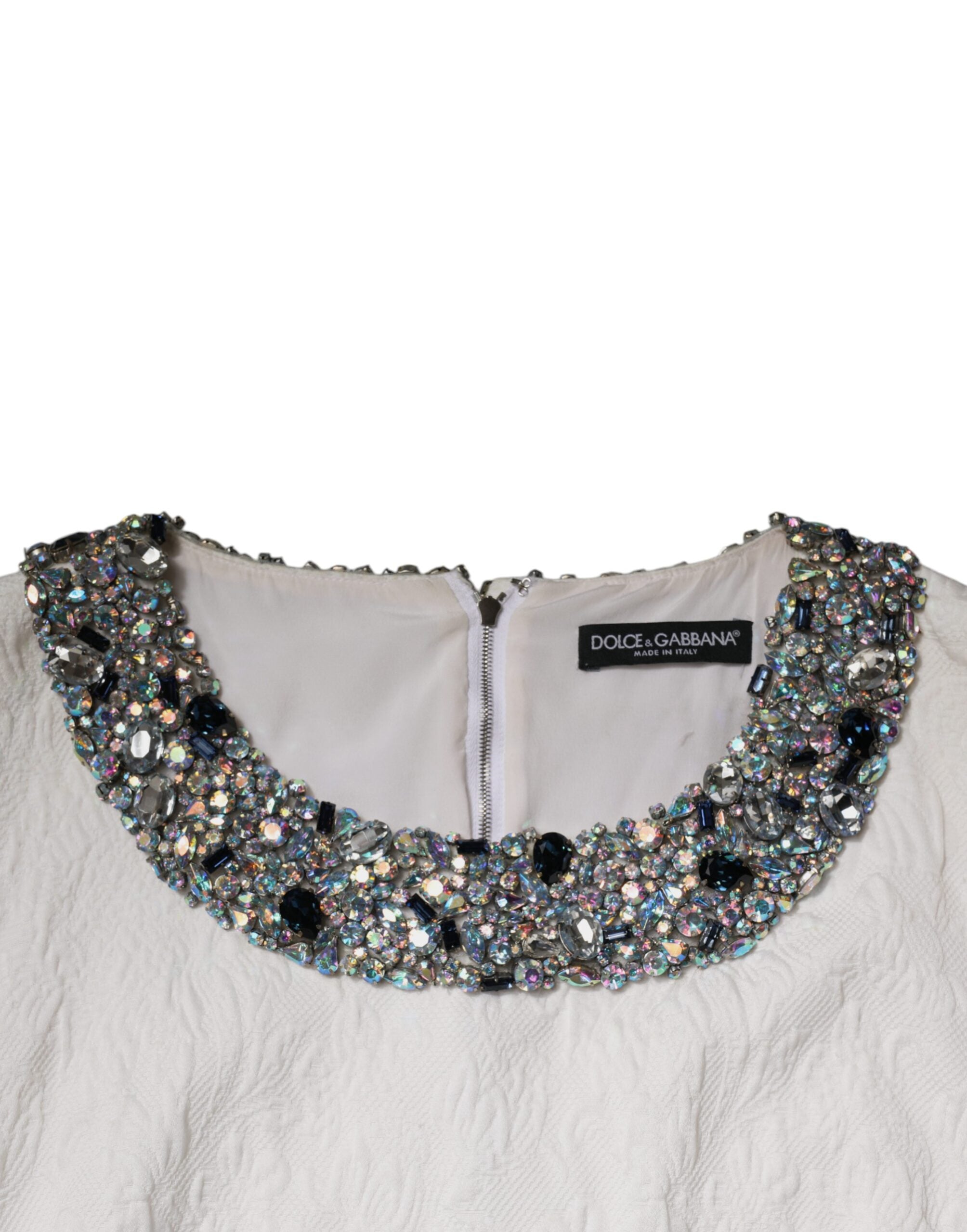 Dolce &amp; Gabbana hvid krystal udsmykket Jacquard Brocade minikjole