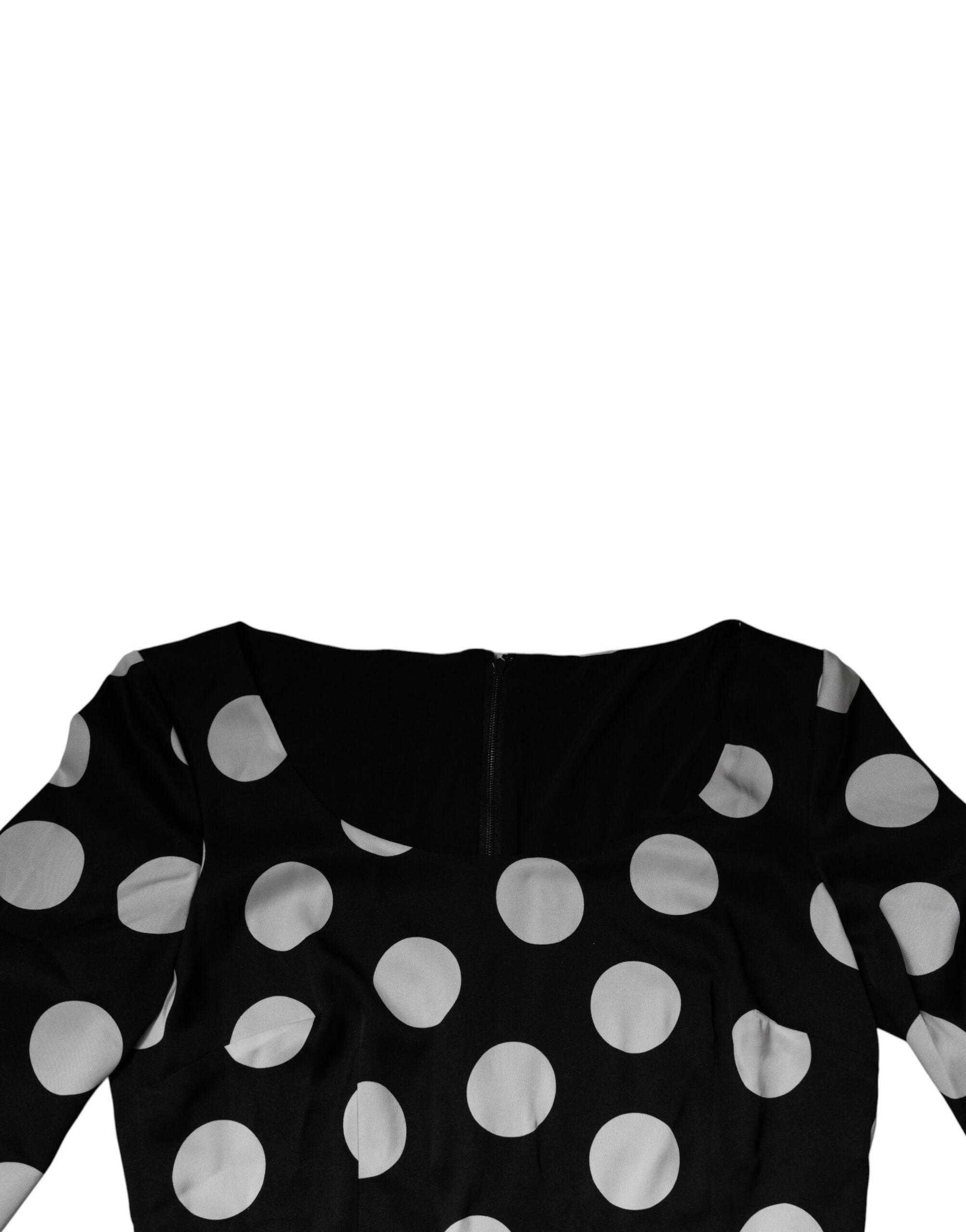 Dolce & Gabbana Black White Silk Polka Dots Sheath Midi Dress - Hilstor