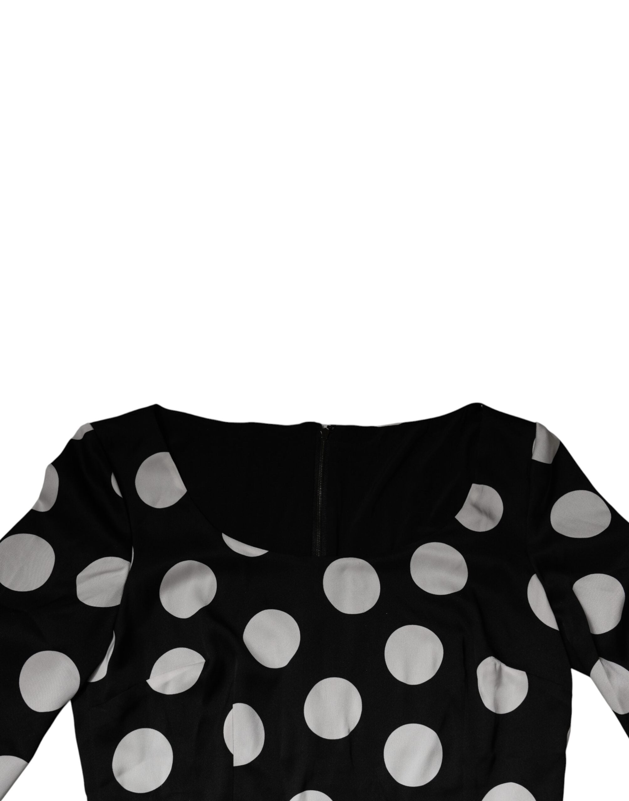 Dolce &amp; Gabbana Sort Hvid Silke Polka Dots Skede Midi Kjole