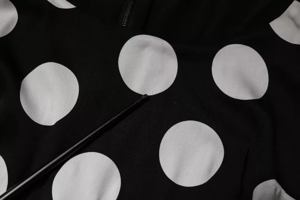 Dolce &amp; Gabbana Sort Hvid Silke Polka Dots Skede Midi Kjole