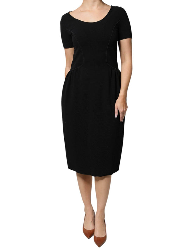 Emporio Armani Black Viscose Short Sleeves Sheath Midi Dress - Hilstor