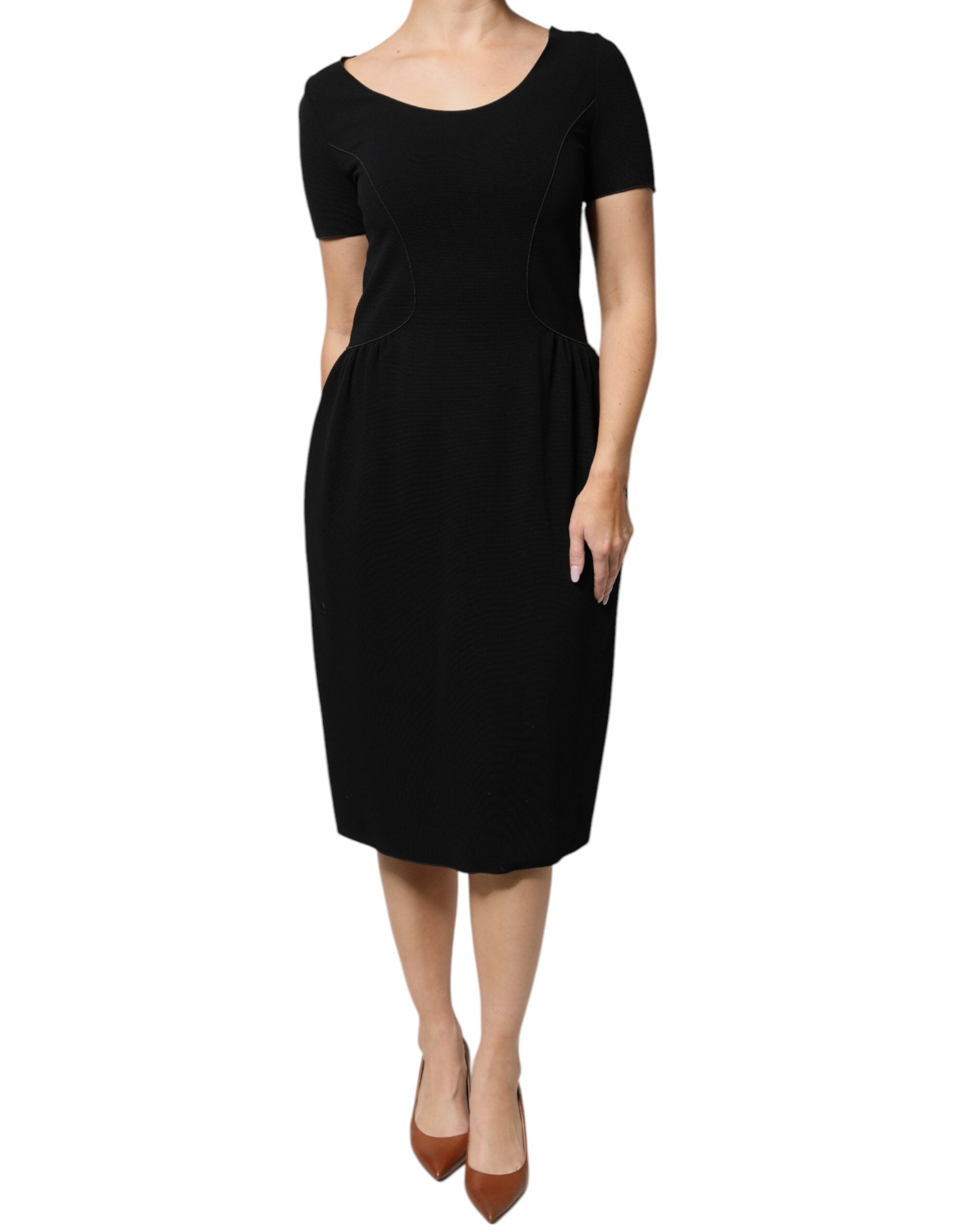 Emporio Armani Sort Viscose Kortærmet Skede Midi Kjole
