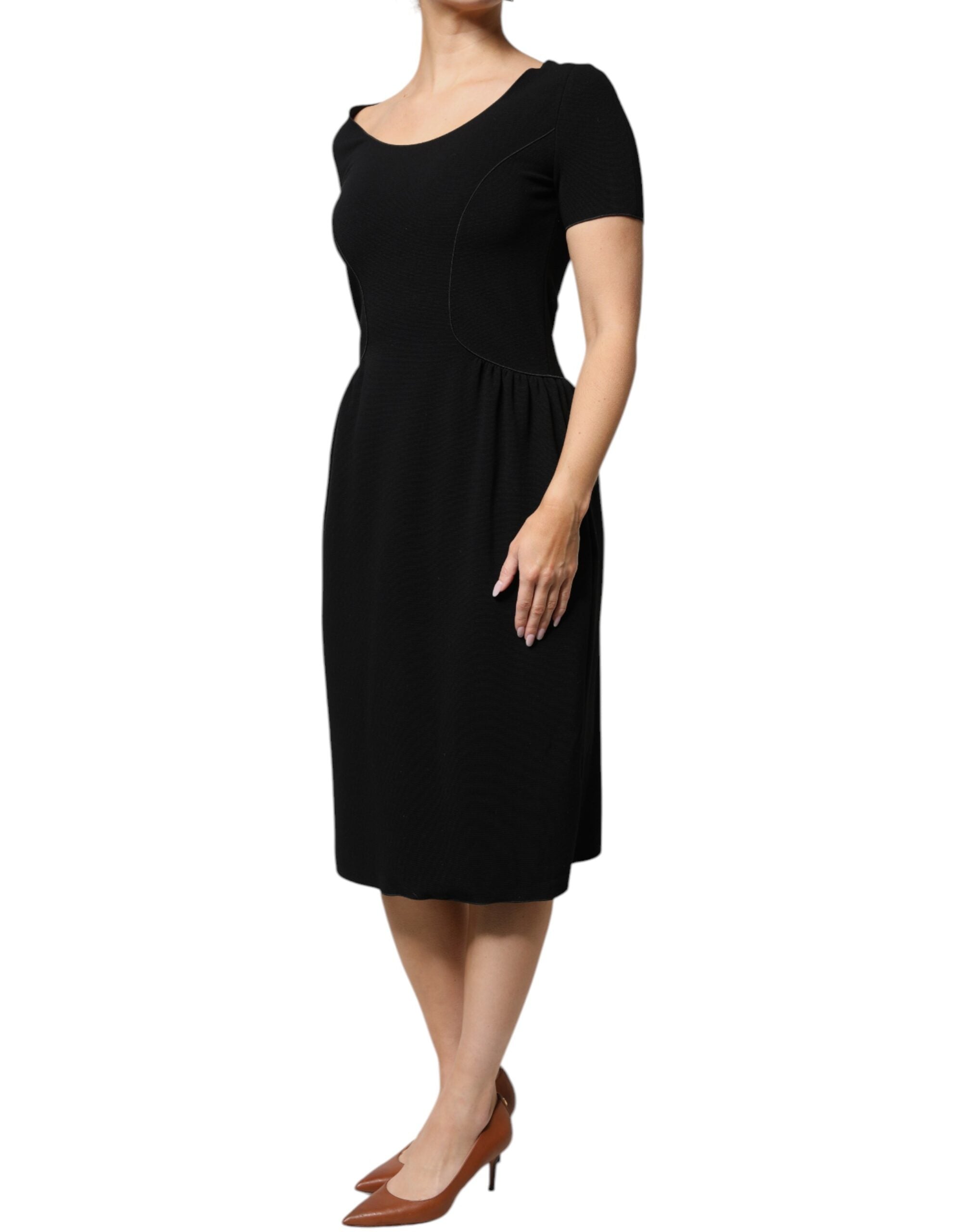 Emporio Armani Sort Viscose Kortærmet Skede Midi Kjole