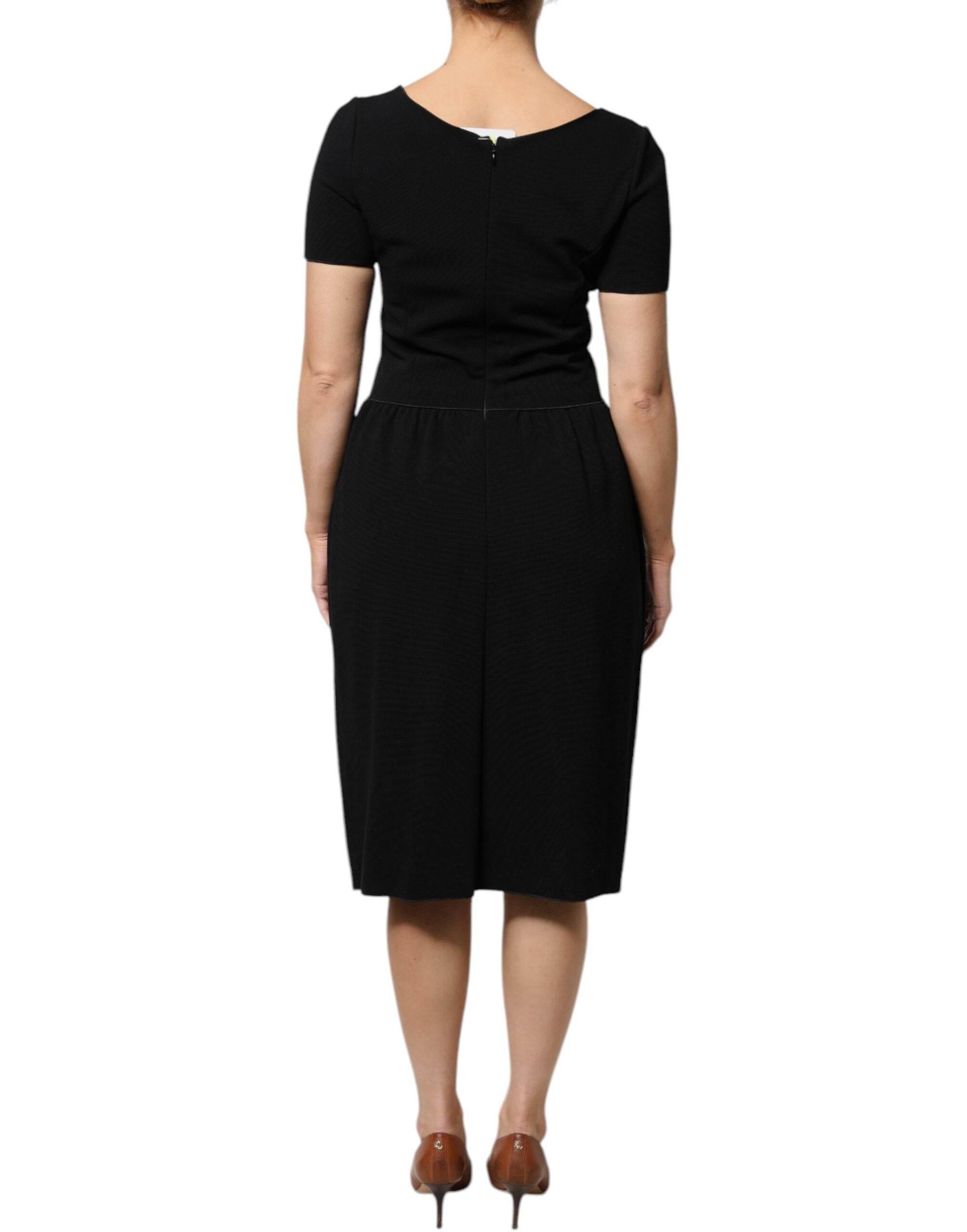 Emporio Armani Black Viscose Short Sleeves Sheath Midi Dress - Hilstor