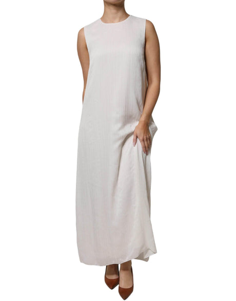 Peserico White Sleeveless Round Neck Shift Long Maxi Dress - Hilstor