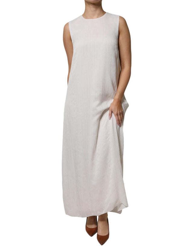 Peserico White Sleeveless Round Neck Shift Long Maxi Dress - Hilstor