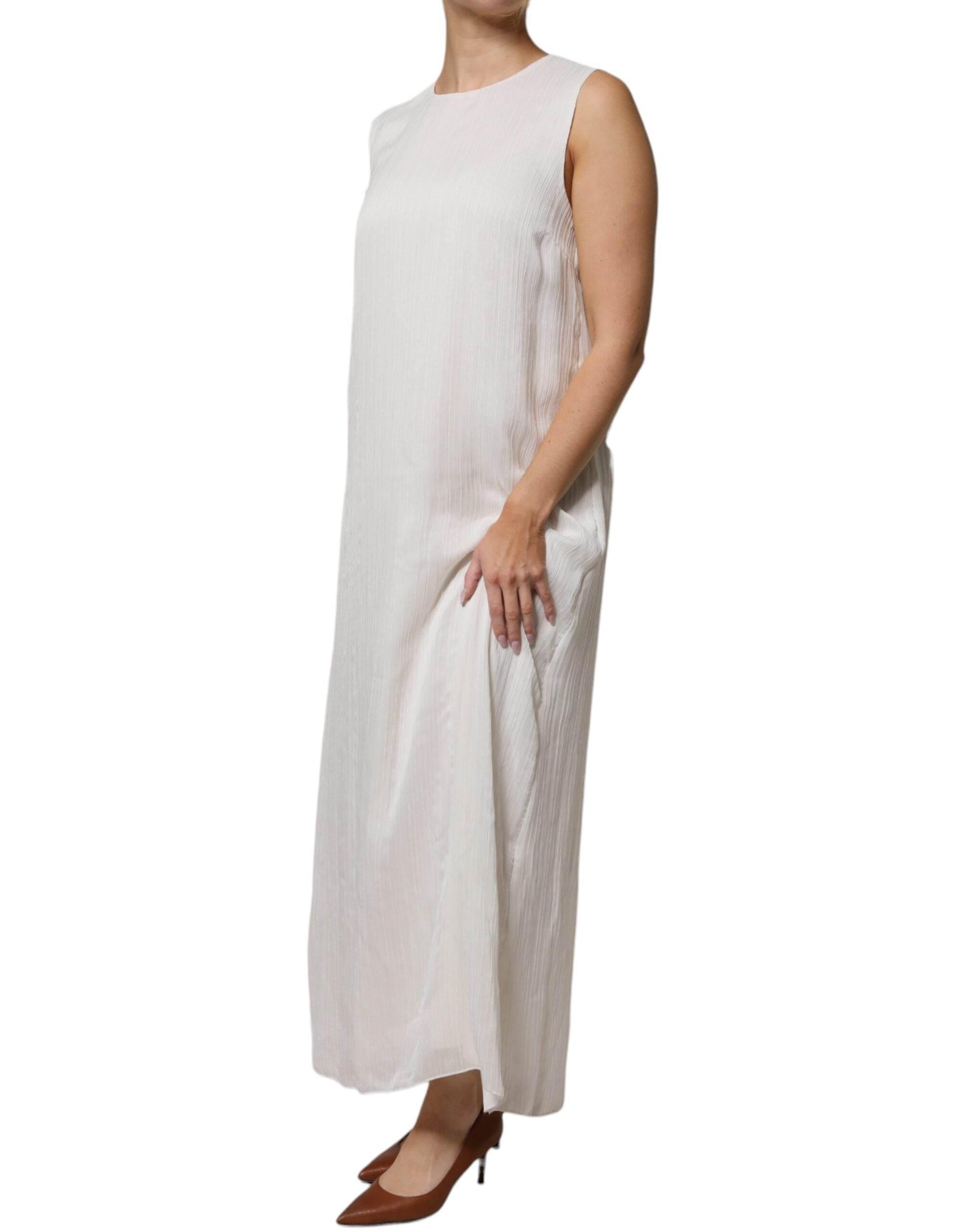 Peserico White Sleeveless Round Neck Shift Long Maxi Dress - Hilstor