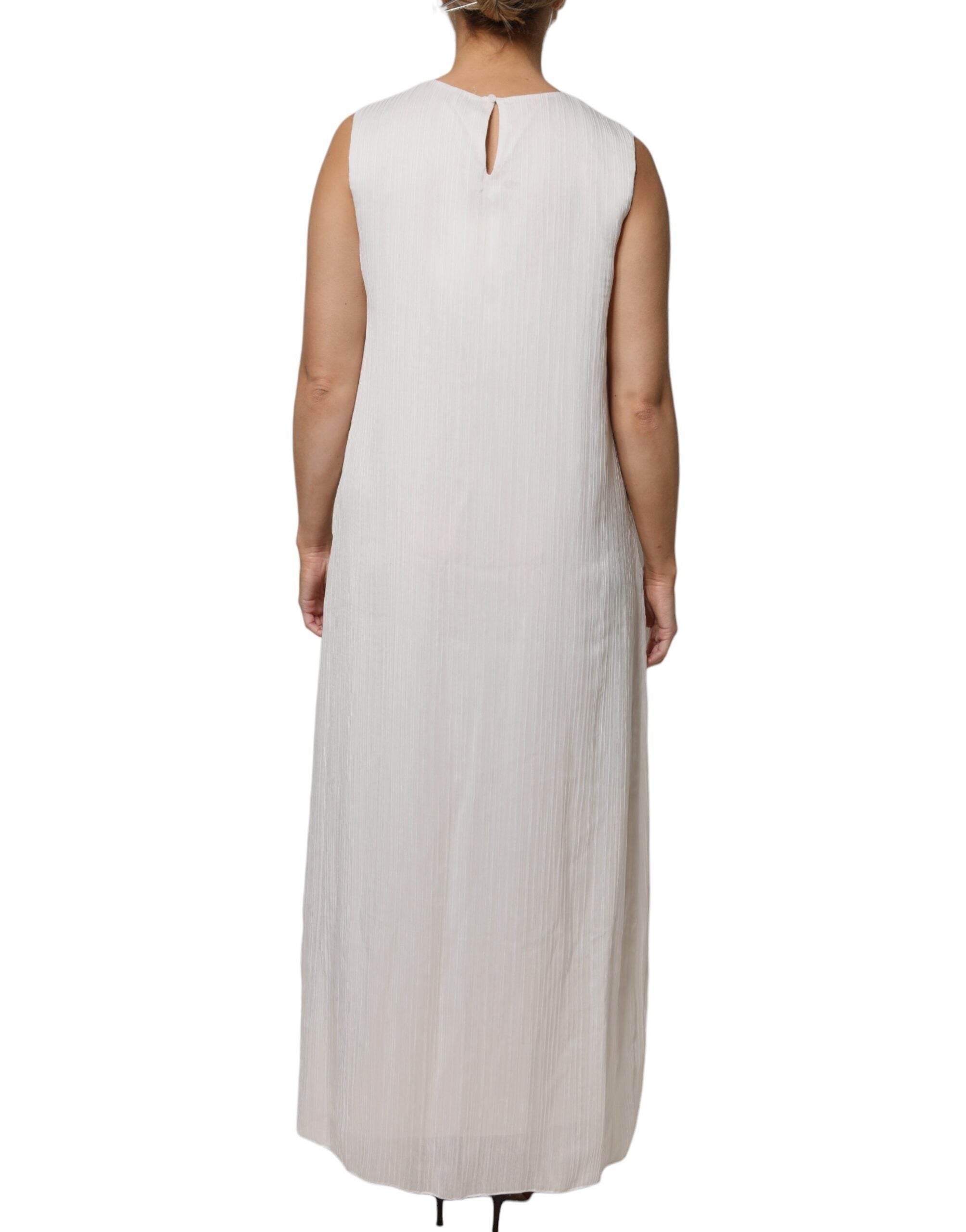 Peserico White Sleeveless Round Neck Shift Long Maxi Dress - Hilstor