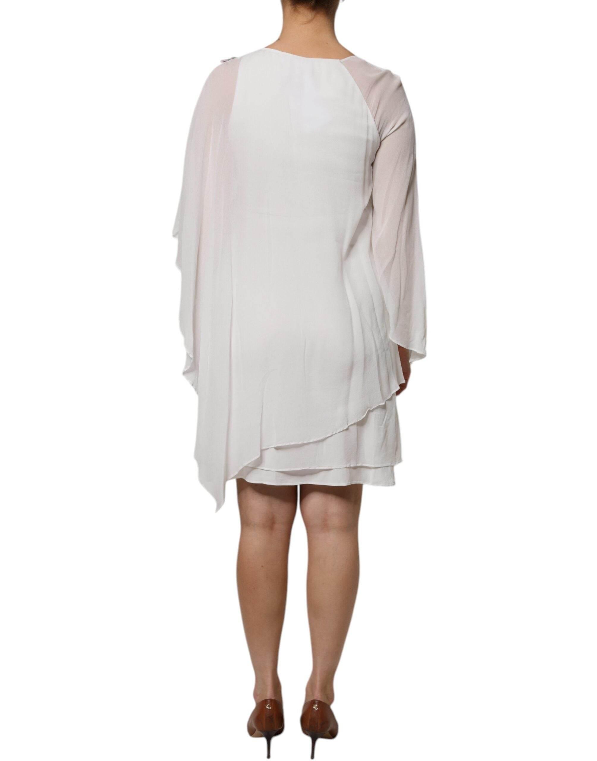 Blumarine White Floral Embroidery Viscose Chiffon Shift Dress - Hilstor