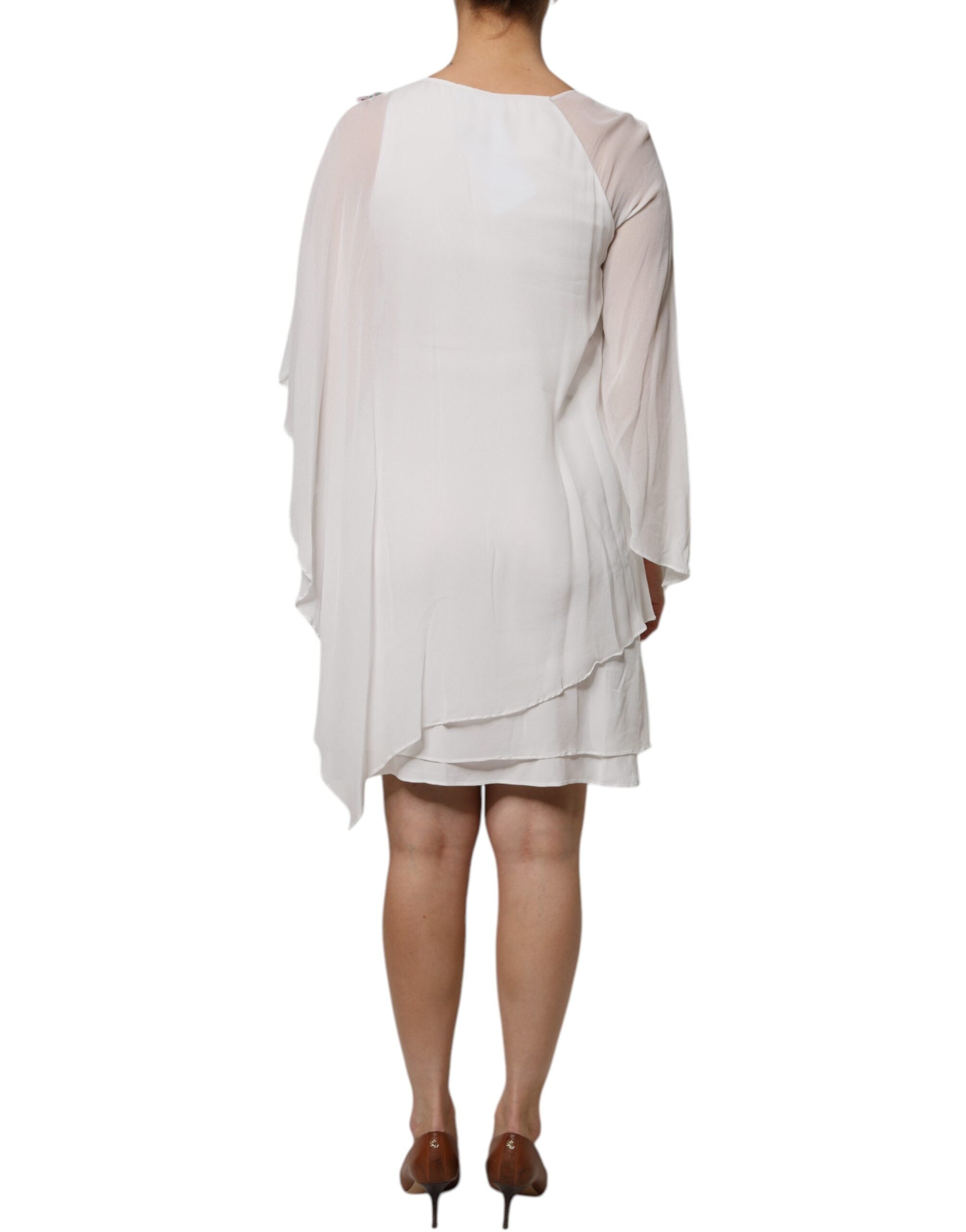 Blumarine White Floral Brodery Viscose Chiffon Shift Dress