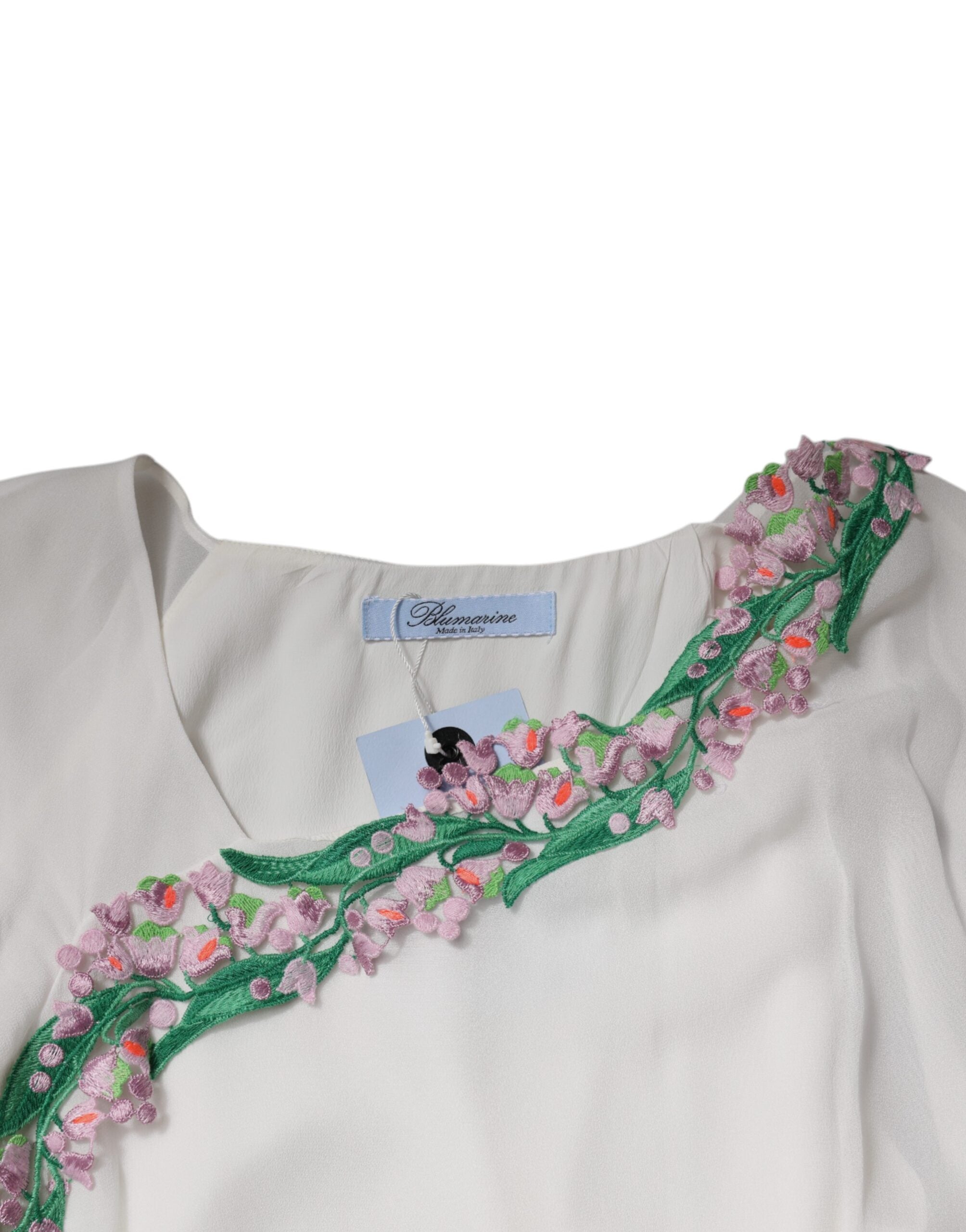 Blumarine White Floral Brodery Viscose Chiffon Shift Dress