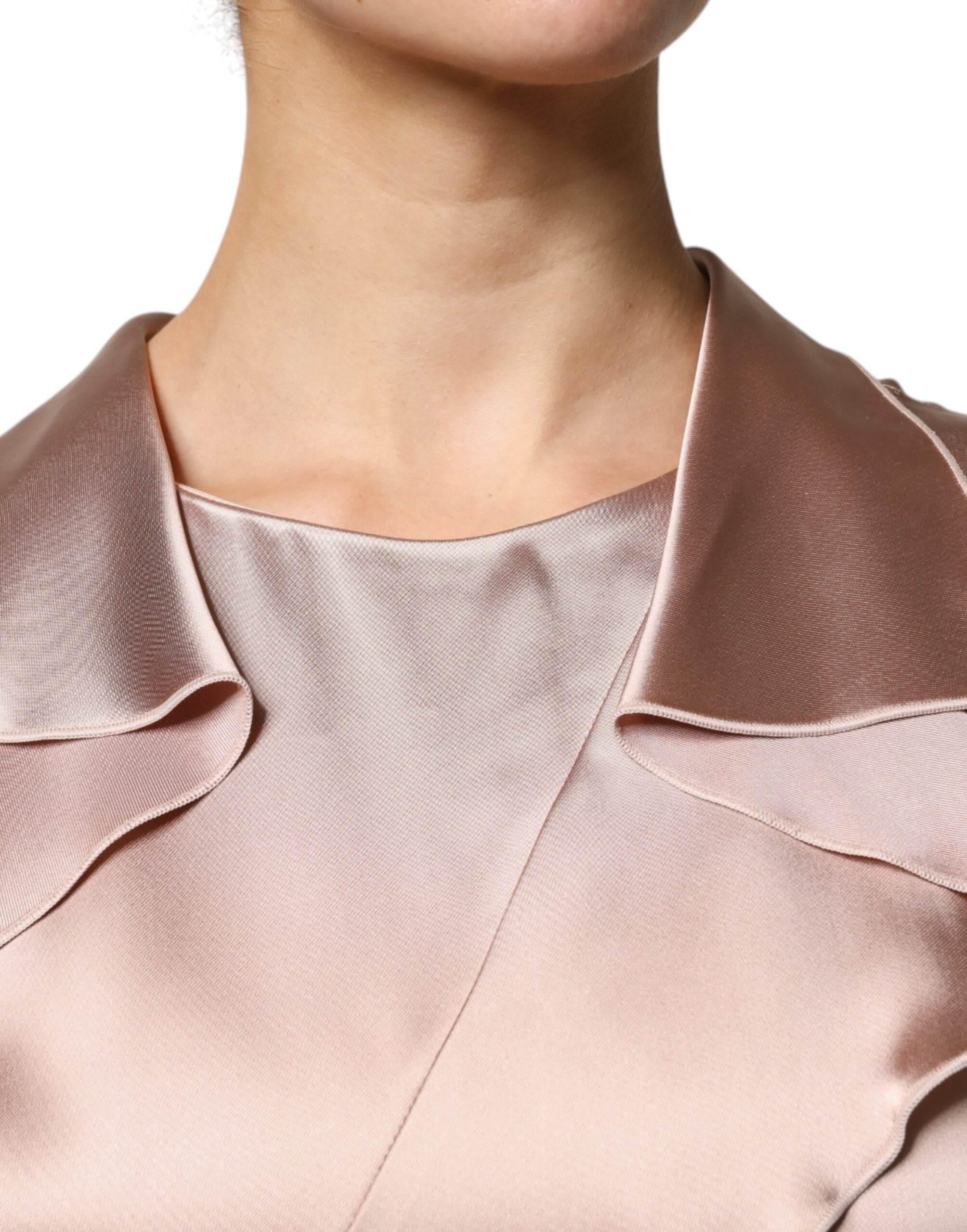 Emporio Armani Pink Satin Long Sleeves Sheath Wrap Mini Dress - Hilstor