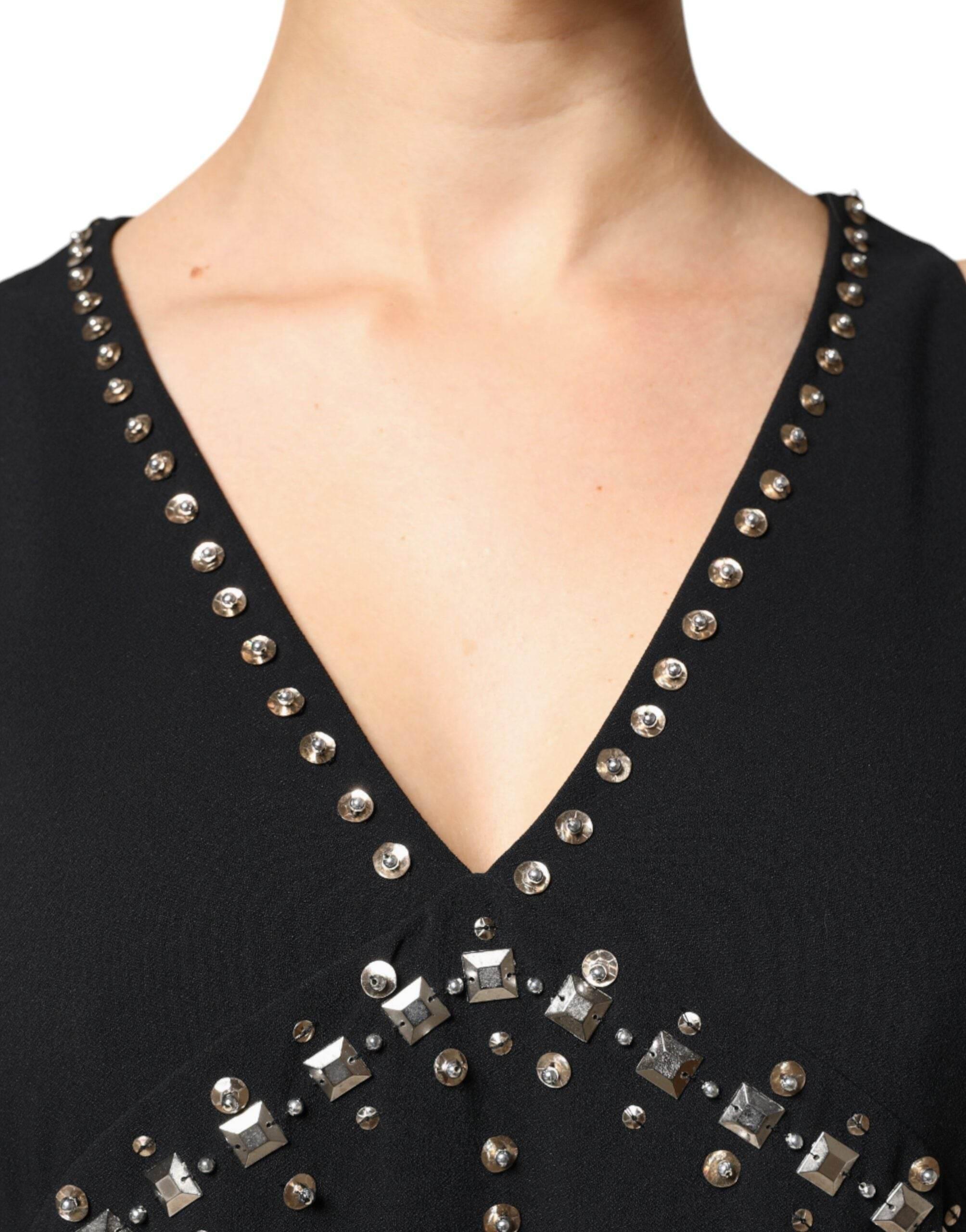 PINKO Black Embellished Polyester Sleeveless Shift A-line Mini Dress - Hilstor