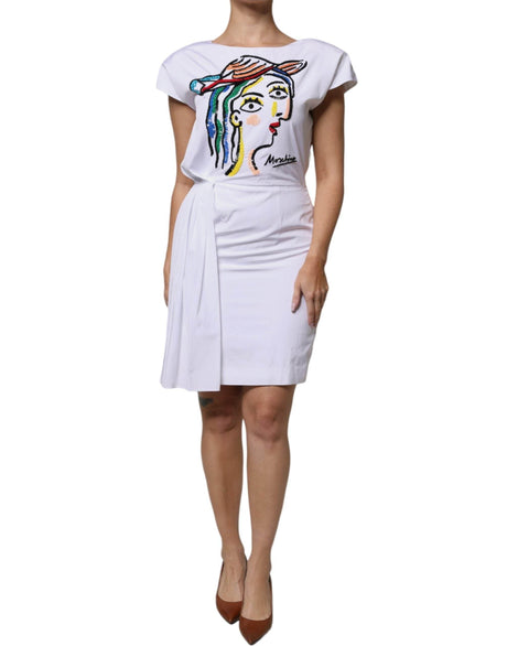 Moschino Couture White Printed Viscose Sheath Mini Dress - Hilstor