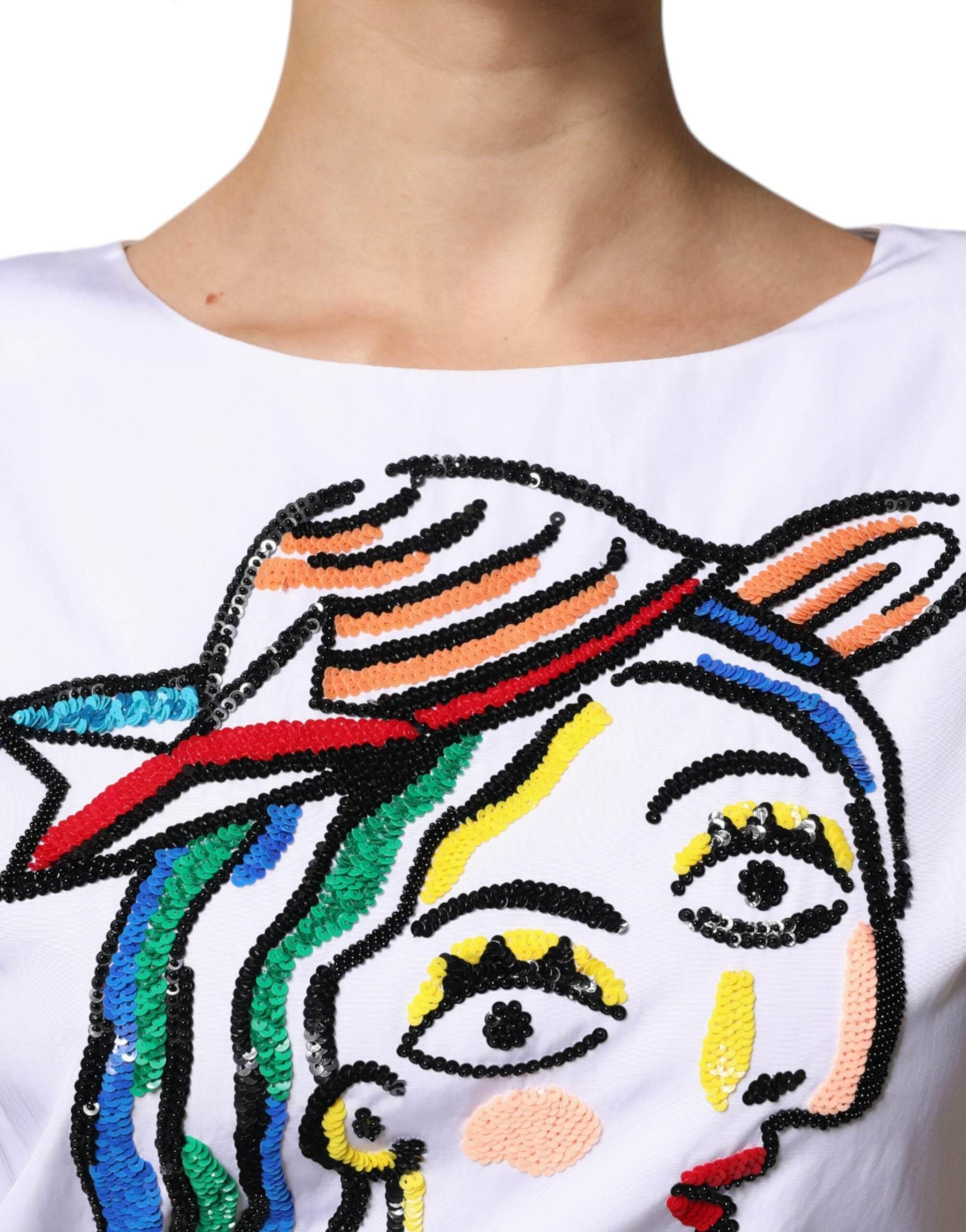 Moschino Couture White Printed Viscose Sheath Mini Dress - Hilstor