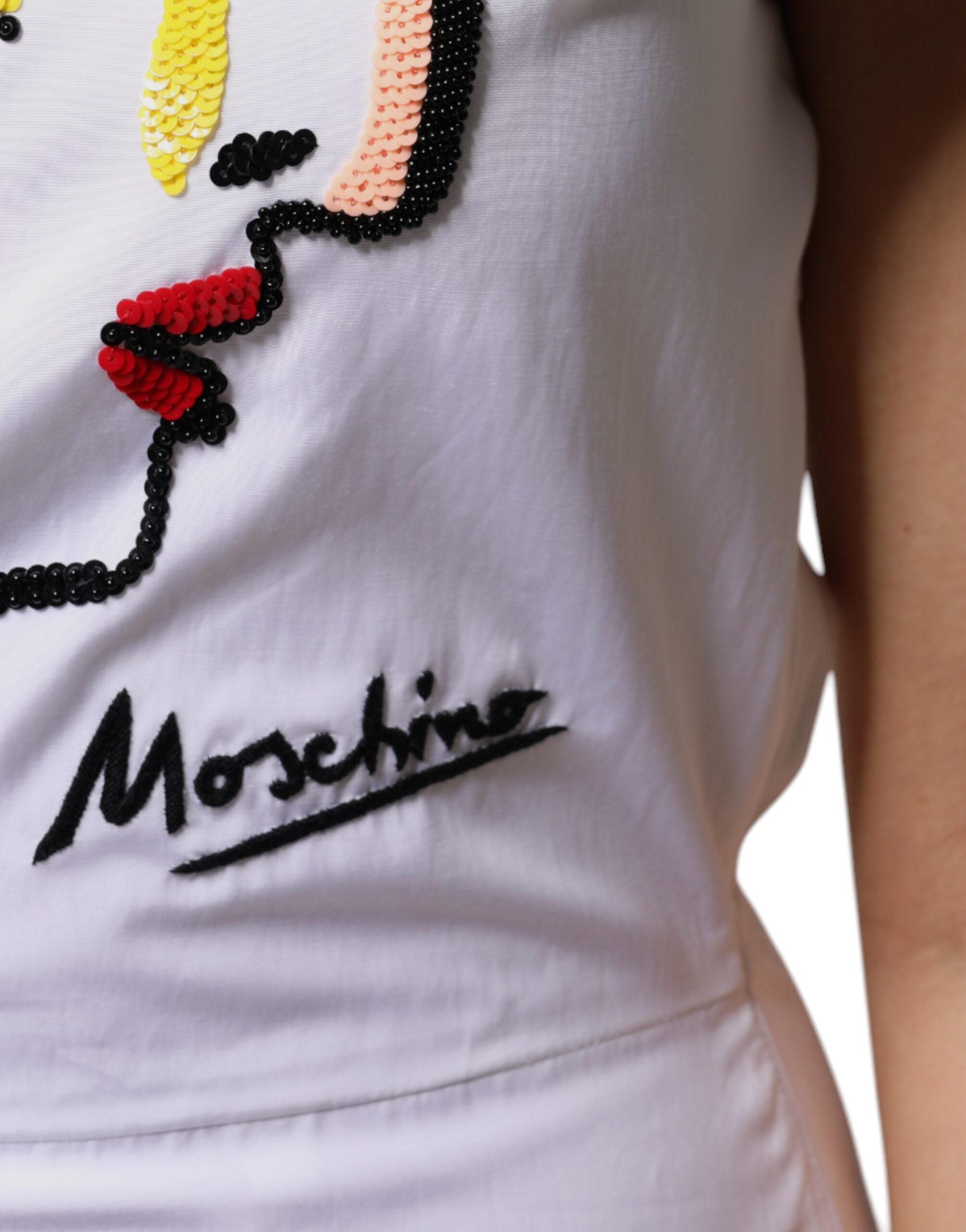 Moschino Couture Mini-kjole med hvidt tryk i viskoseskede