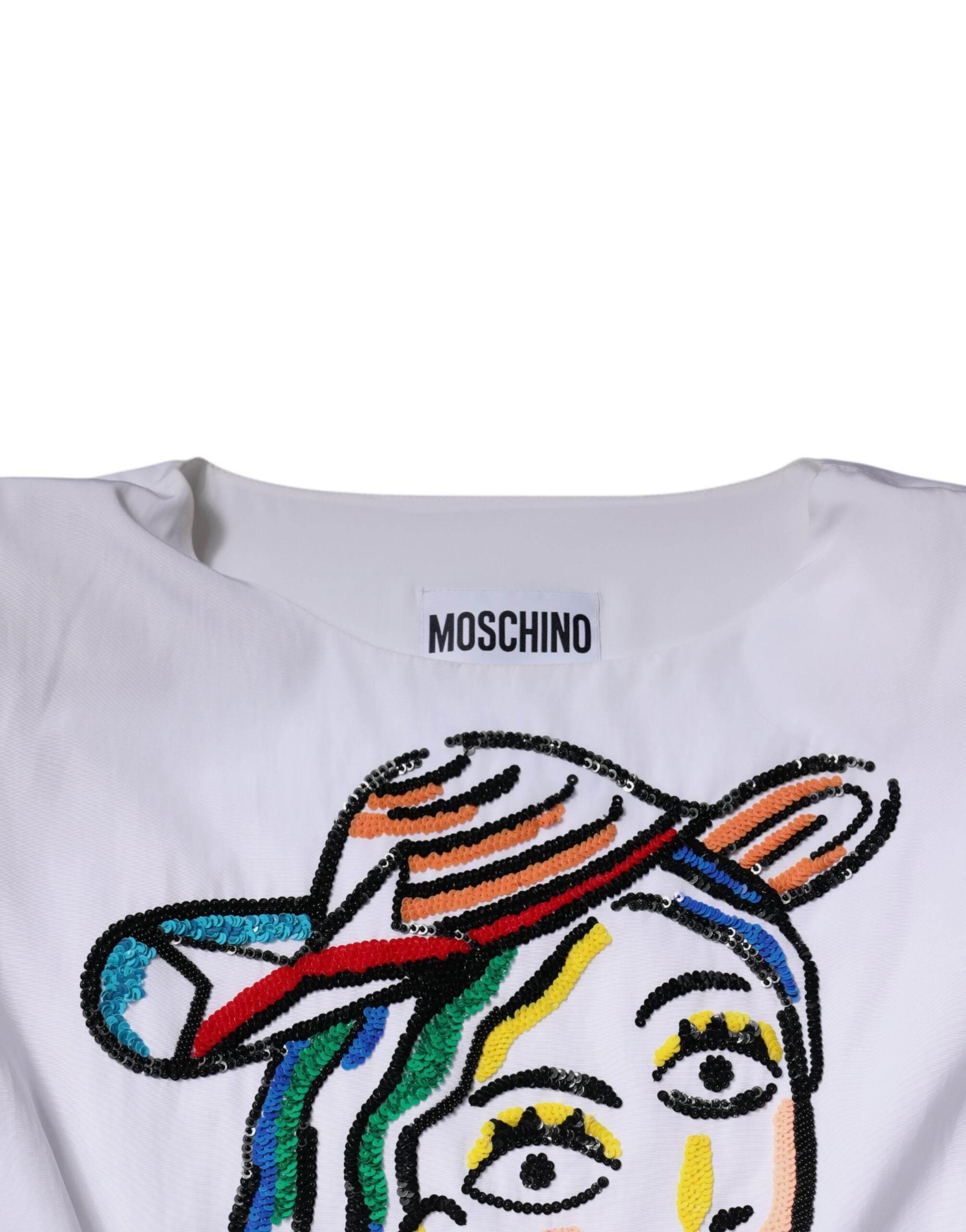 Moschino Couture White Printed Viscose Sheath Mini Dress - Hilstor