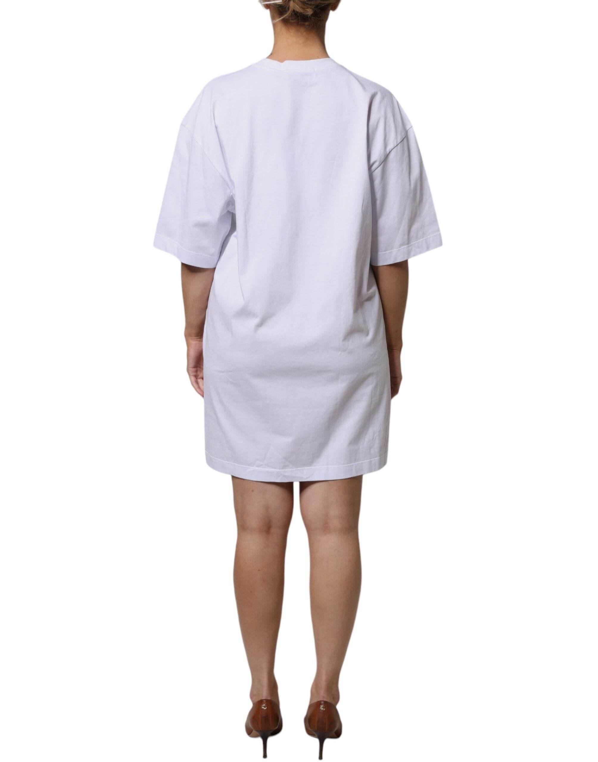 MSGM White Logo Print Cotton T-shirt Short Sleeves Mini Dress - Hilstor
