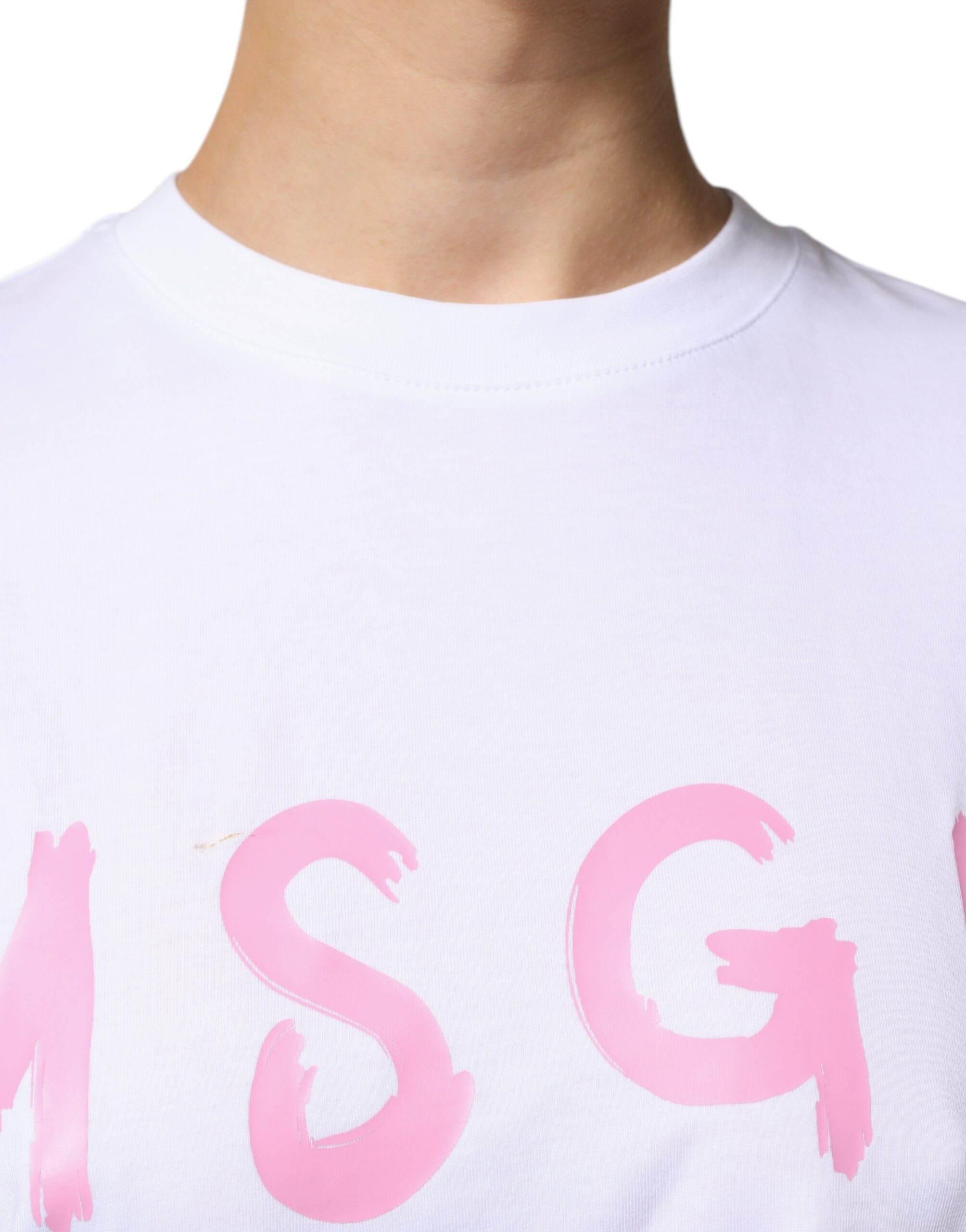 MSGM White Logo Print Cotton T-shirt Short Sleeves Mini Dress - Hilstor