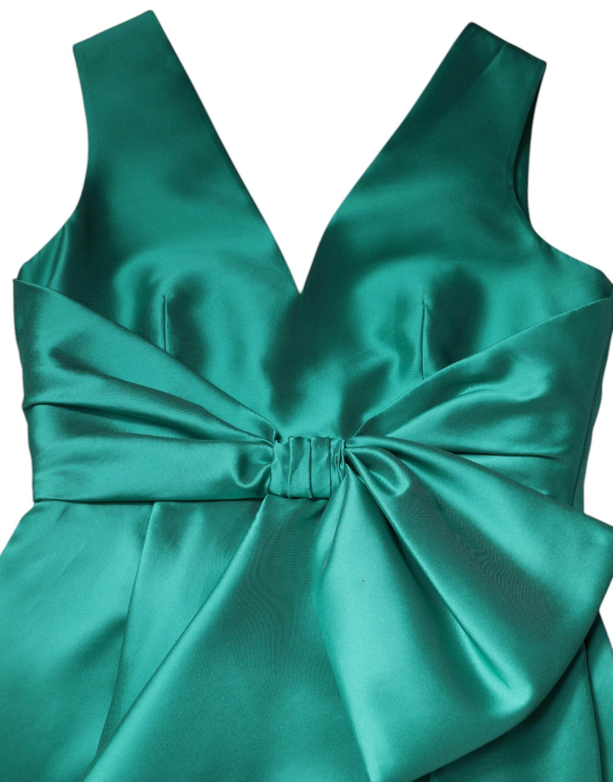 Alberta Ferretti Green Satin Polyester Sleeveless V-neck Layered Dress - Hilstor