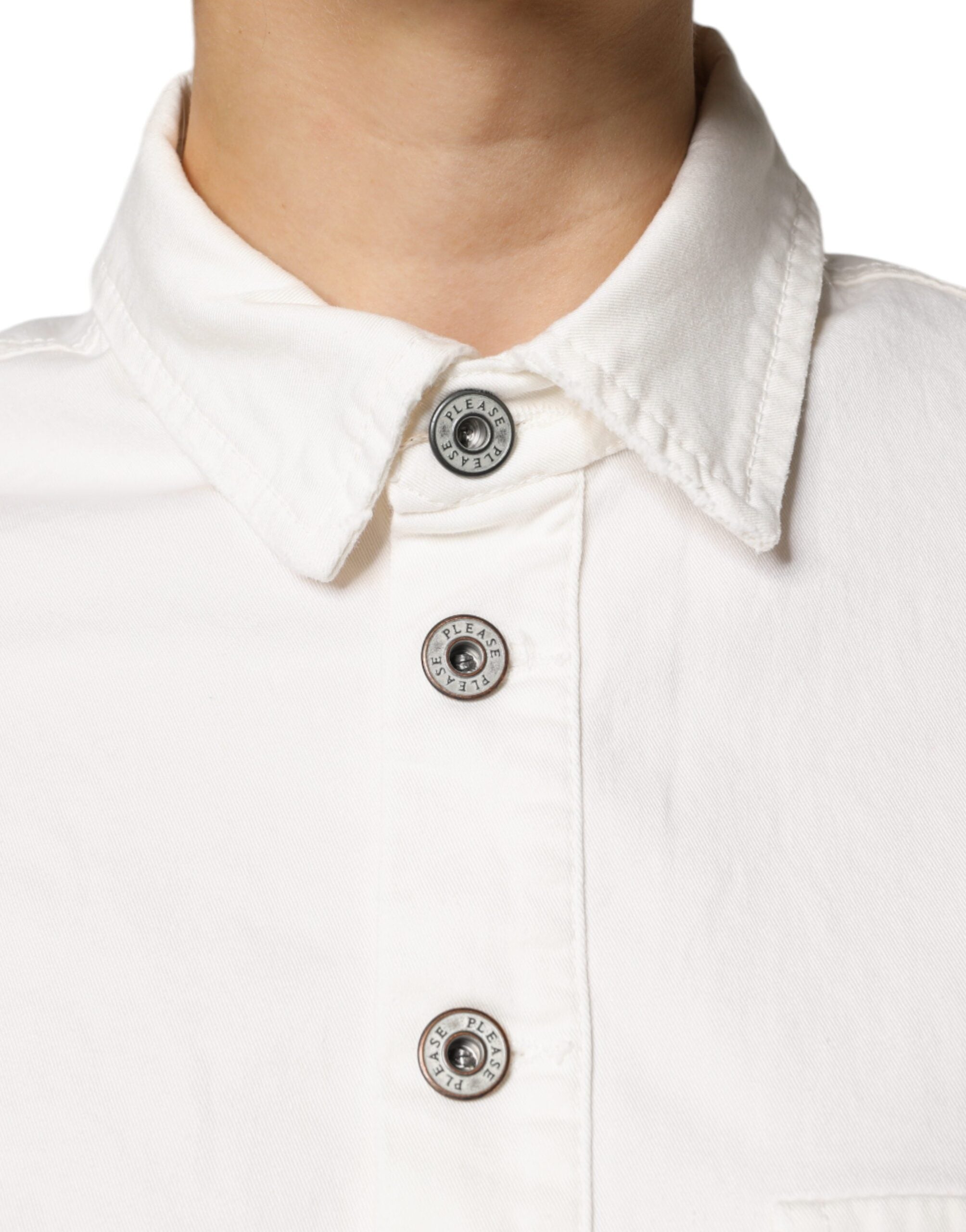 Venligst hvid bomuld korte ærmer Button Down Romper Kjole
