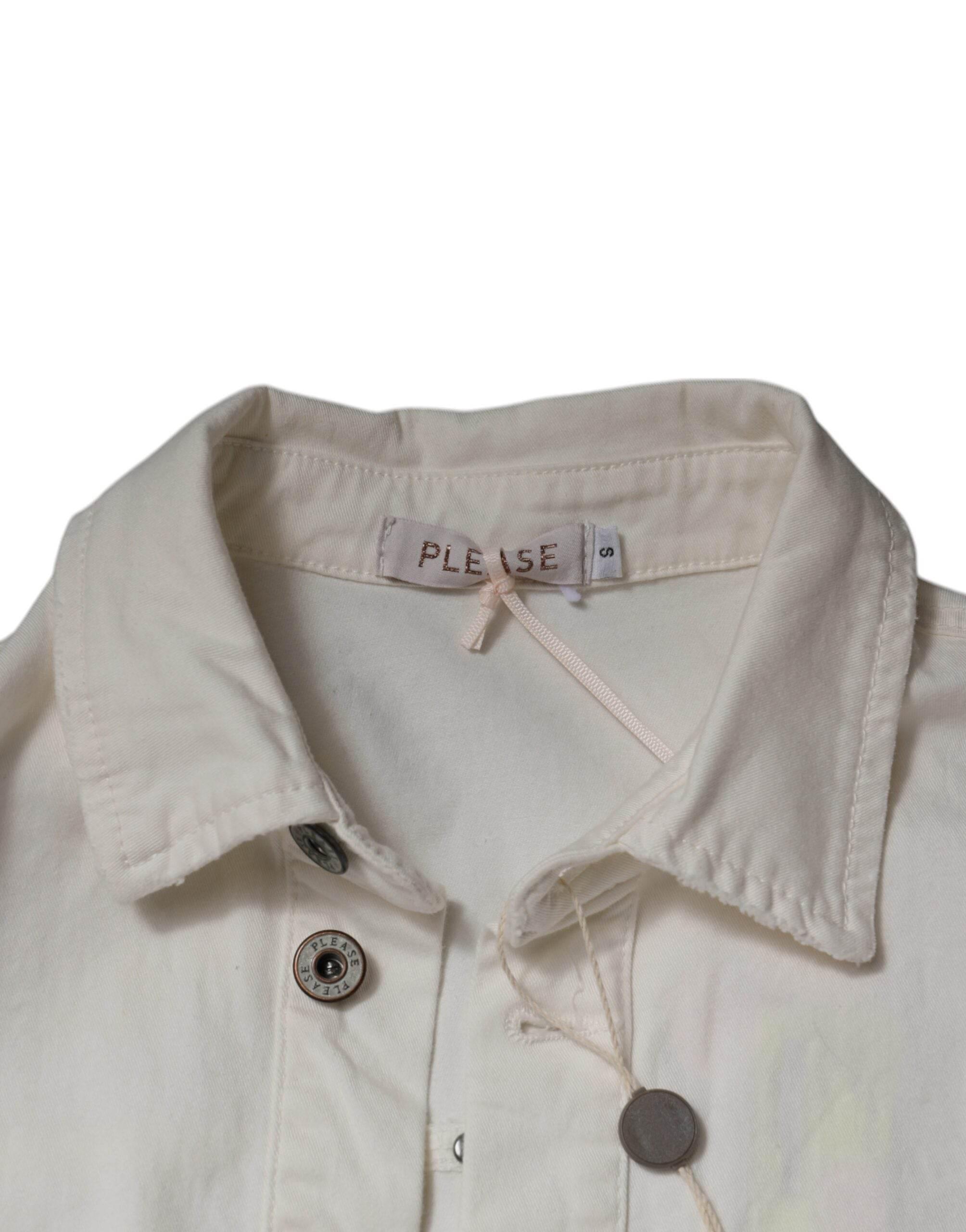 Please White Cotton Short Sleeves Button Down Romper Dress - Hilstor