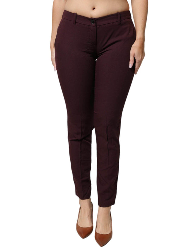 Aniye By Maroon Mid Waist Tapered Skinny Dress Pants - Hilstor