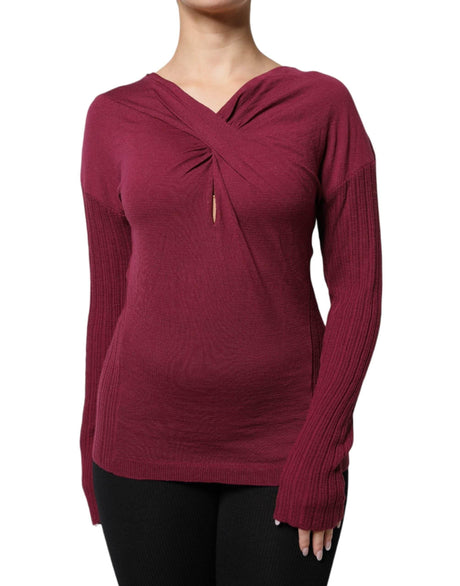 Roberto Cavalli Maroon Jumper Keyhole Knit Pullover Sweater - Hilstor