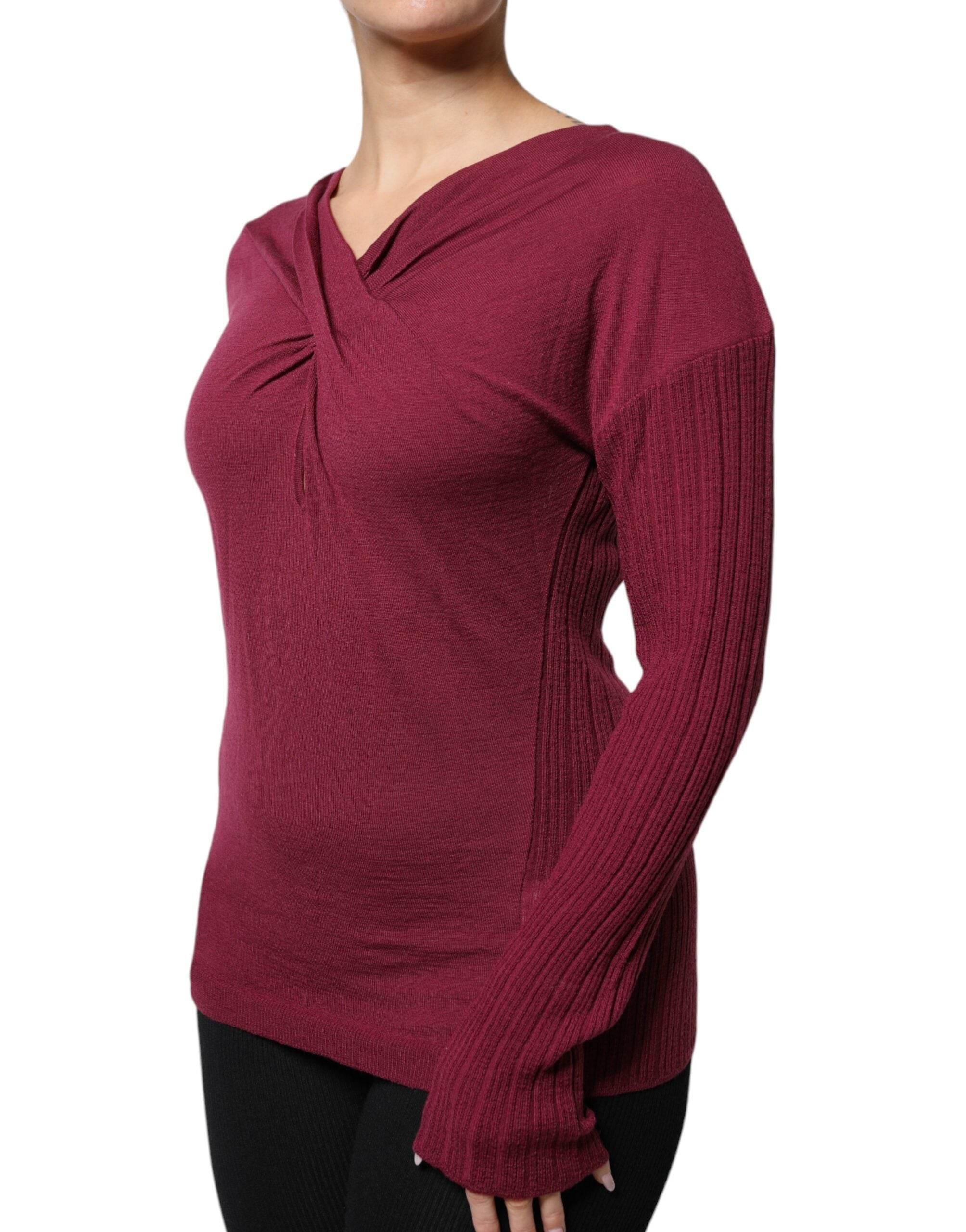 Roberto Cavalli Maroon Jumper Keyhole Knit Pullover Sweater - Hilstor