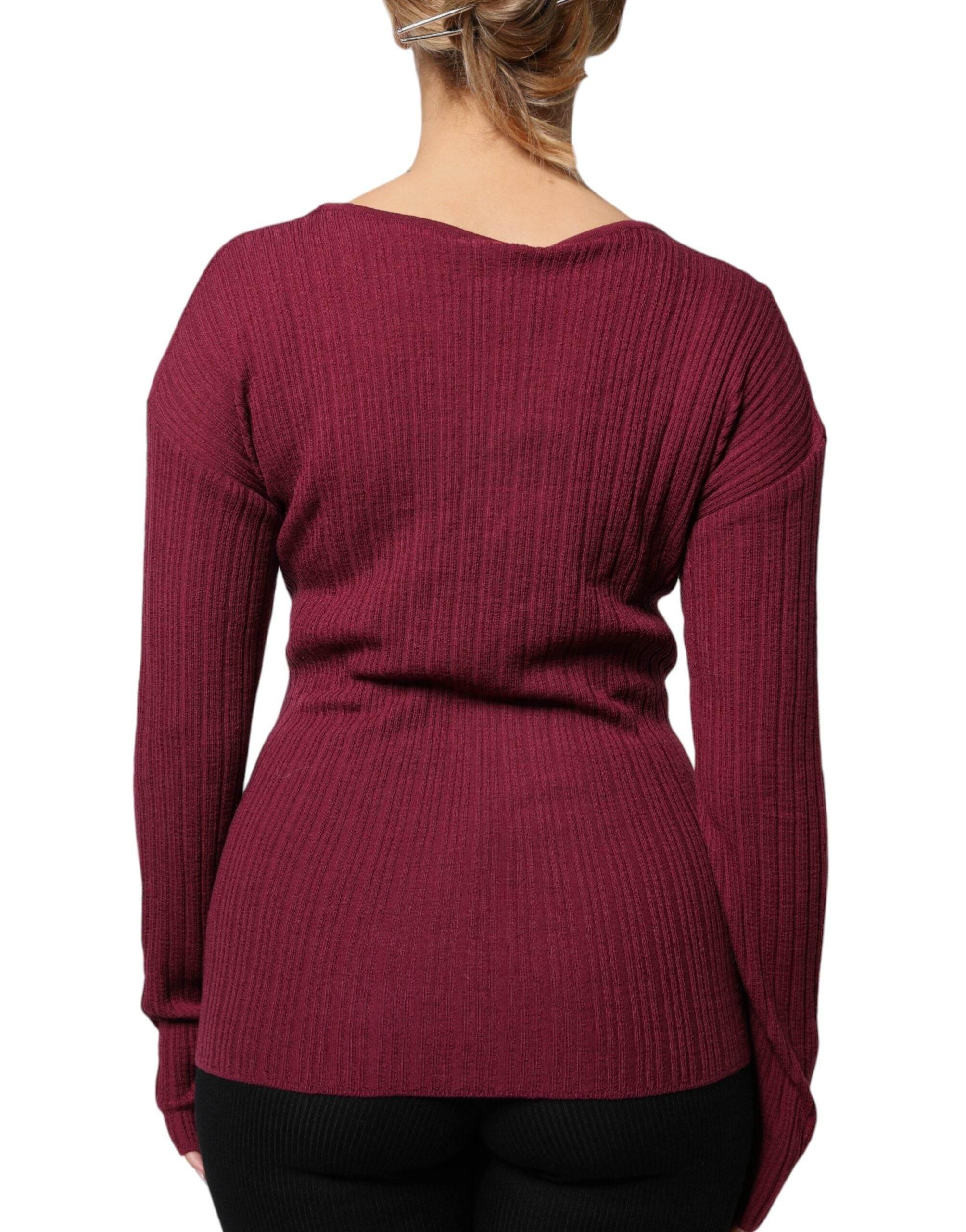 Roberto Cavalli Maroon Jumper Keyhole Knit Pullover Sweater - Hilstor