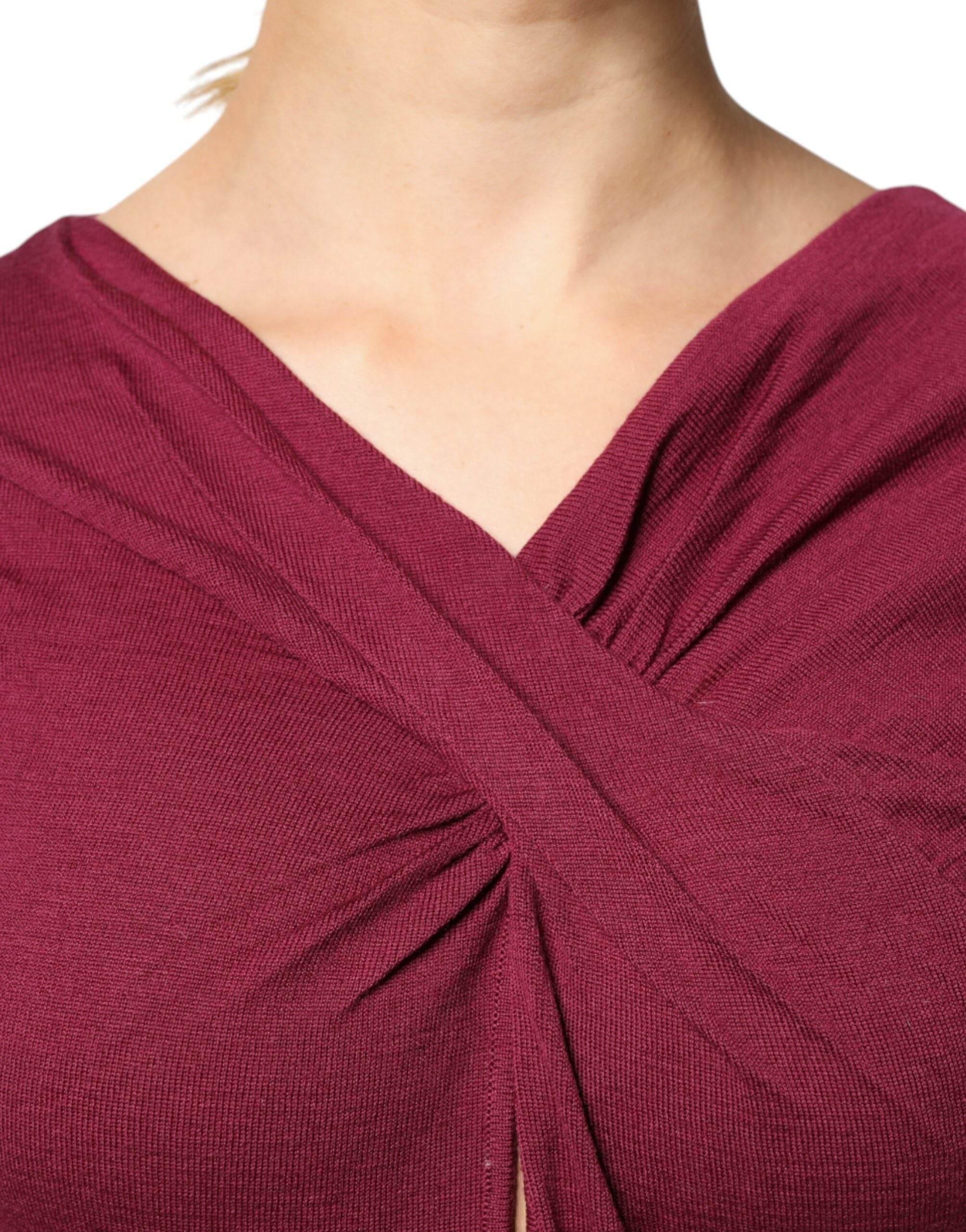 Roberto Cavalli Maroon Jumper Keyhole Knit Pullover Sweater - Hilstor