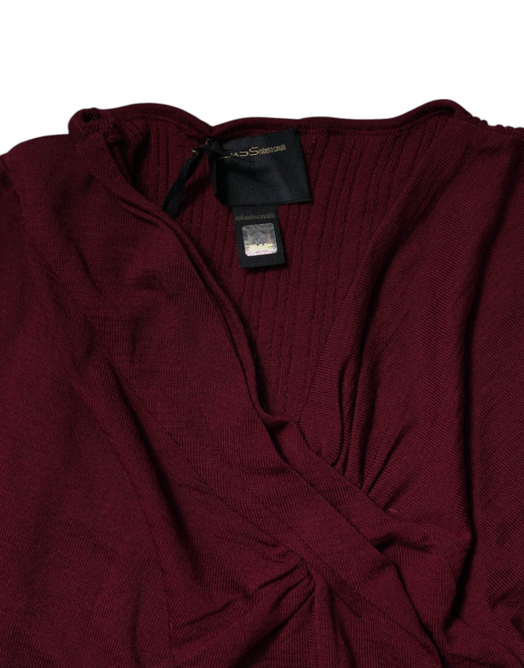 Roberto Cavalli Maroon Jumper Keyhole Knit Pullover Sweater - Hilstor