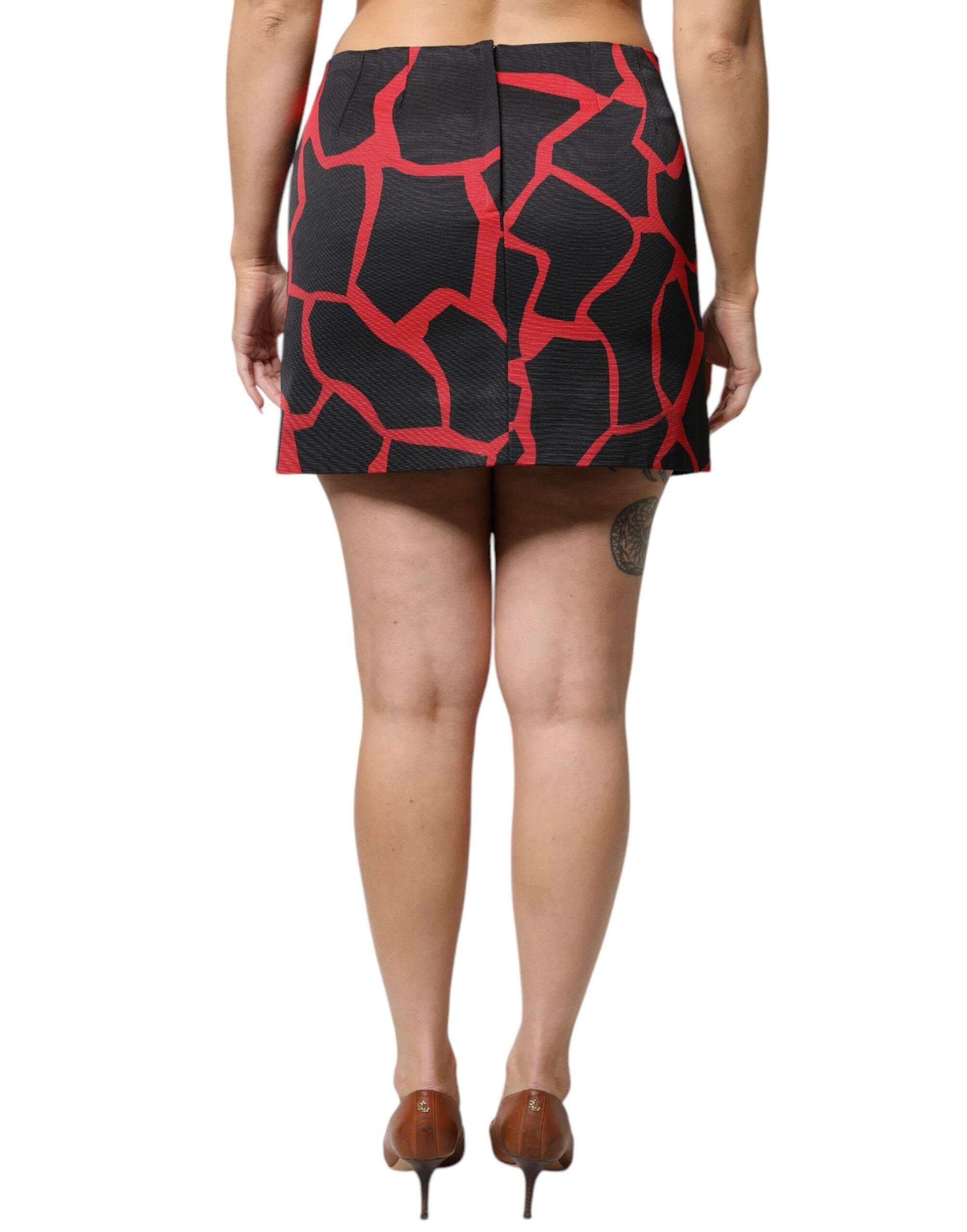 Dolce & Gabbana Black Red Abstract Mid Waist A-line Mini Skirt - Hilstor