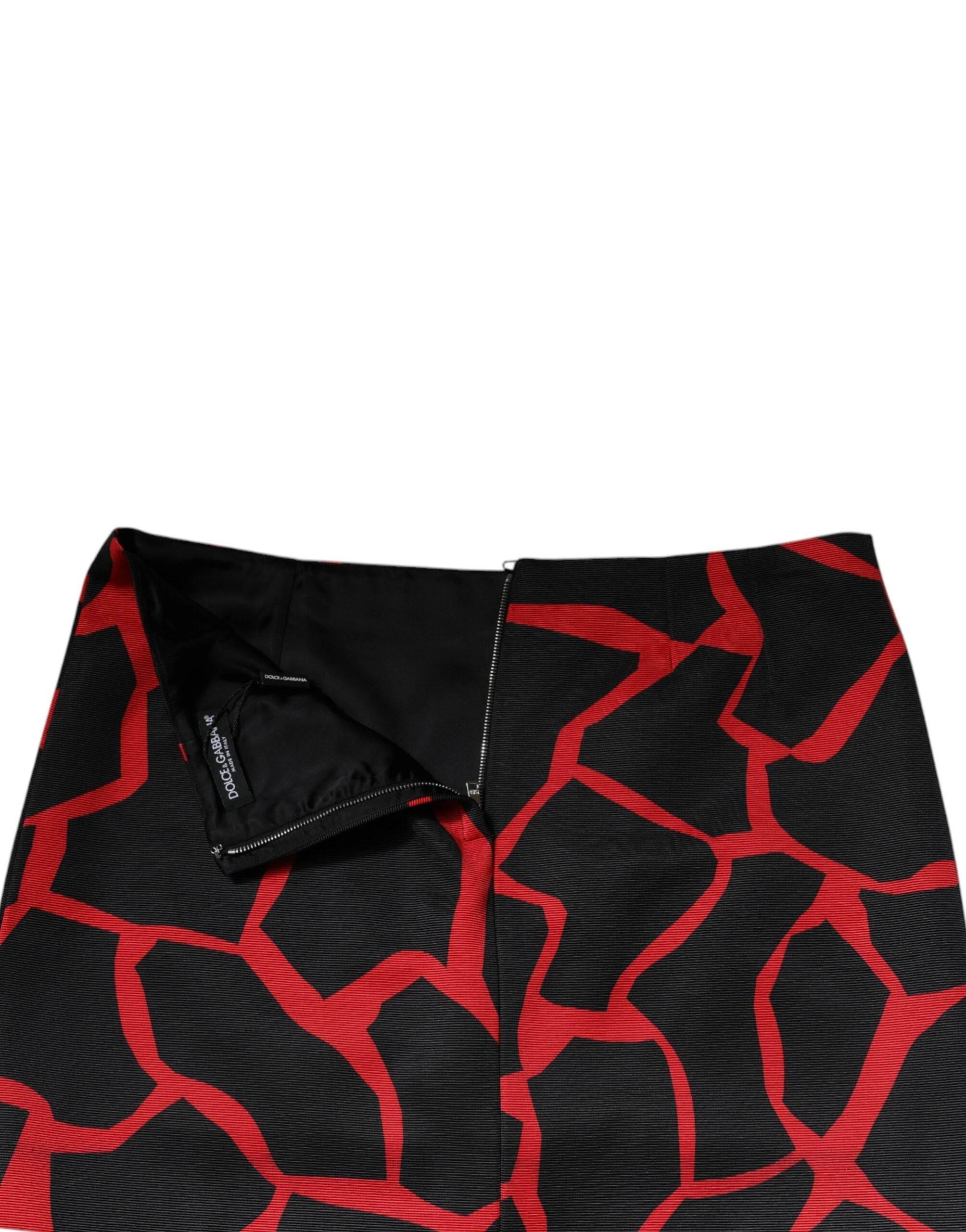 Dolce & Gabbana Black Red Abstract Mid Waist A-line Mini Skirt - Hilstor