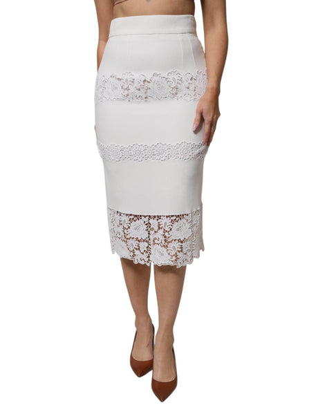 Dolce & Gabbana White Floral Lace High Waist Pencil Cut Skirt - Hilstor
