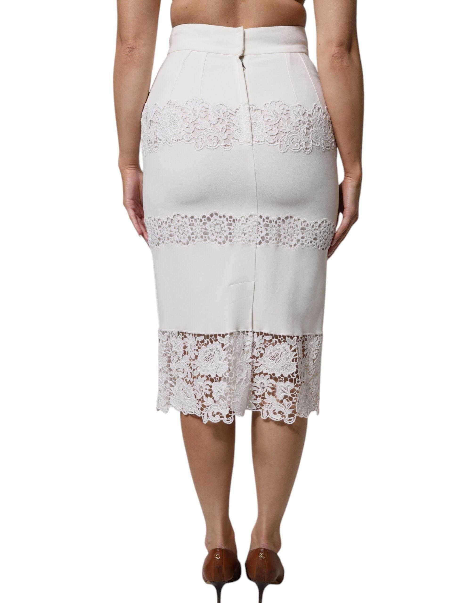Dolce & Gabbana White Floral Lace High Waist Pencil Cut Skirt - Hilstor